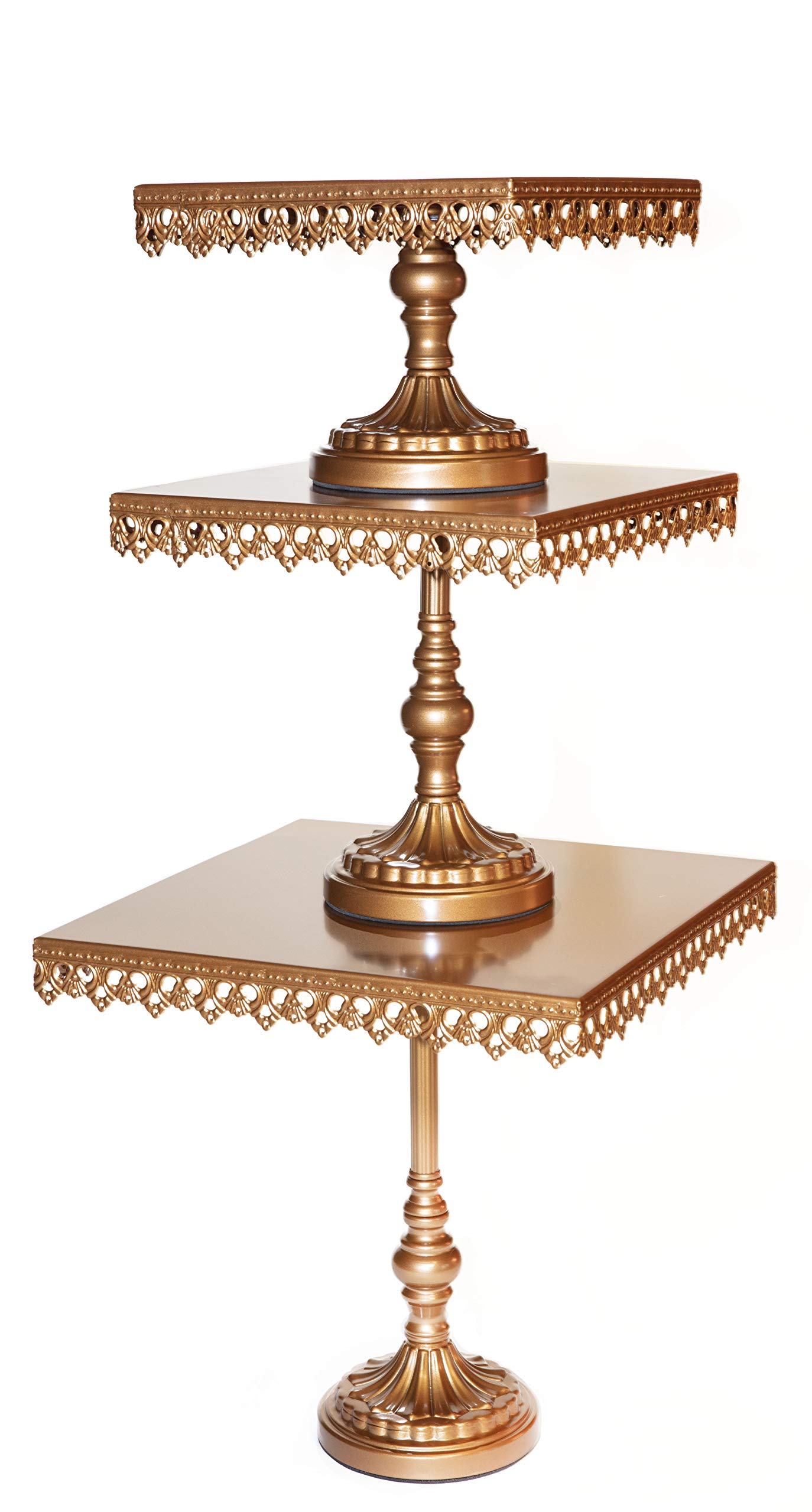 Luxury Antique Gold Square Cake Stands Set of 3 - Elegant Dessert Display for Weddings, Tea Parties & Special Occasions