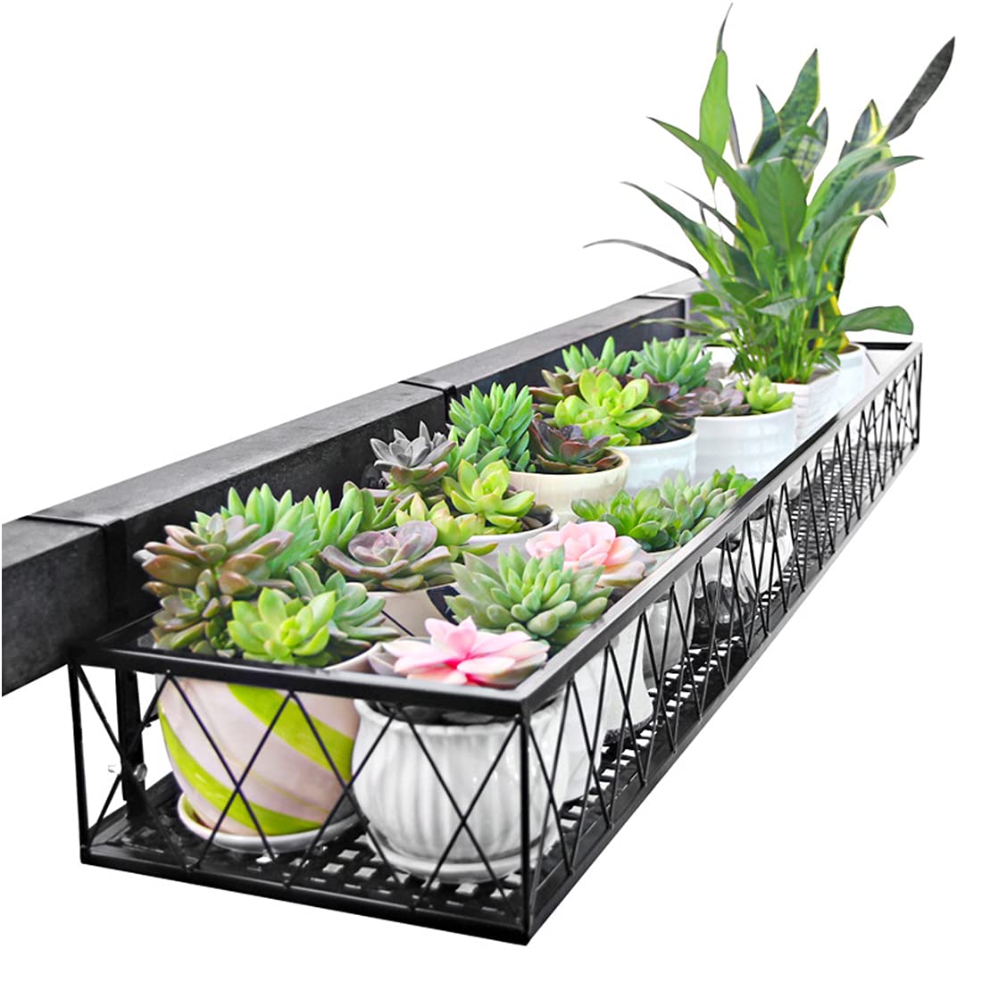WLLLL Balcony Flower Pot Stand Rack - Patio Railing Shelf Plant Holder for Outdoor Decor - All-Weather Black Metal Window Planter Shelf - Perfect for Small Space Gardening & Apartment Balcony Decor