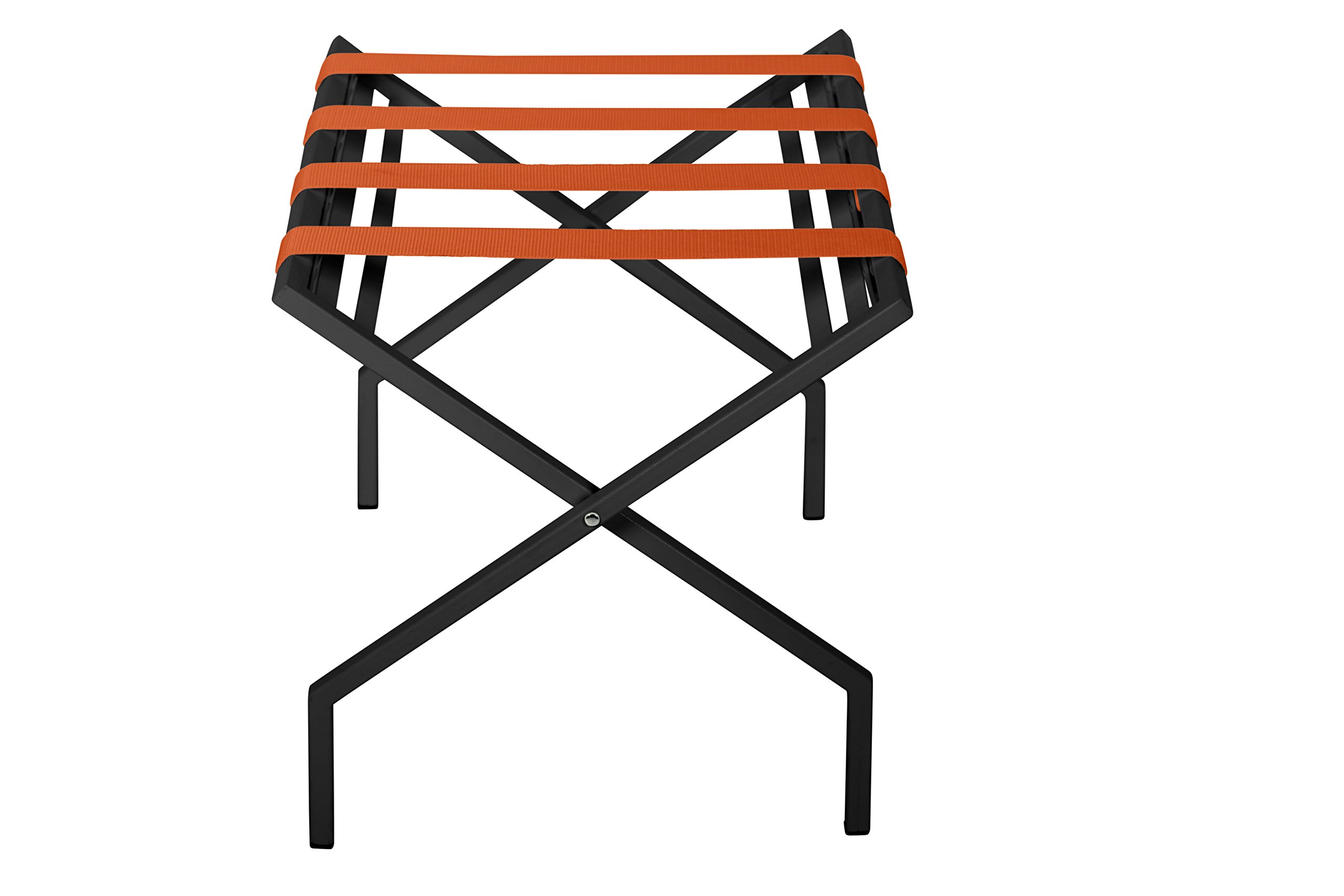 Innit Designs 11.01.10n Suba Nylon Strapped Luggage Stand - Orange on Black - Durable Nylon Travel Organizer for Suitcases & Bags - Perfect for Airports, Hotels & Home Storage