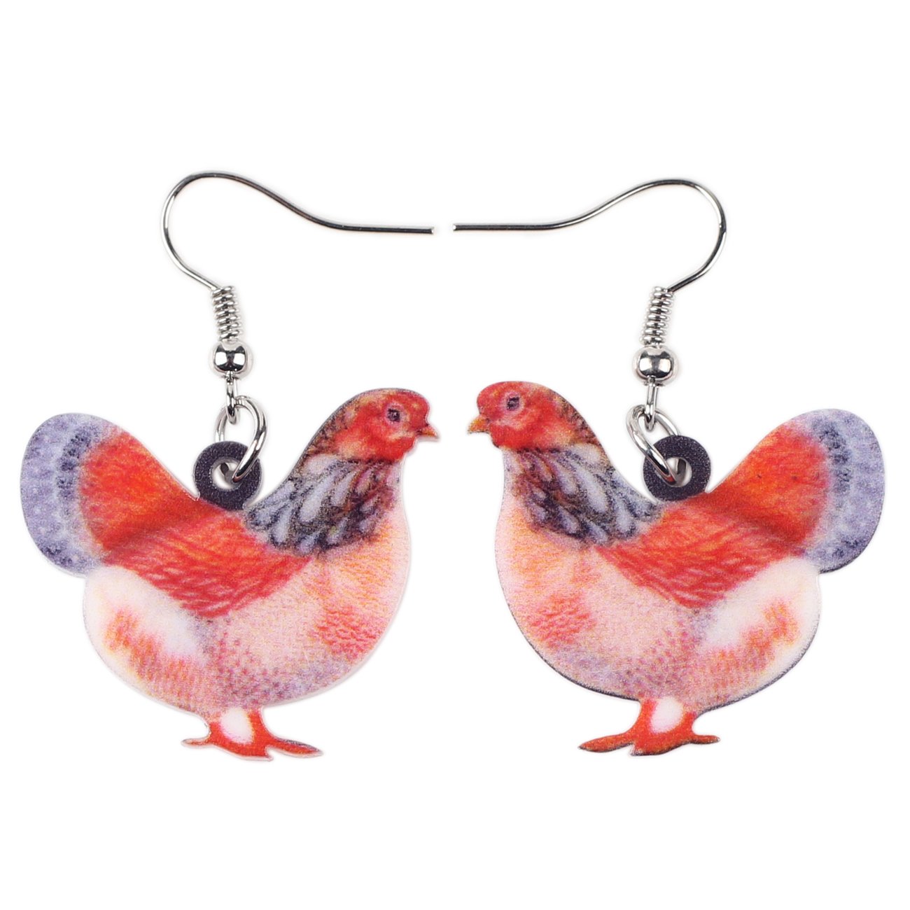Funny Farm Animal Acrylic Drop Chicken Earrings - Cute Hen Dangle Earrings for Women & Girls - Perfect Gift for Farmers, Animal Lovers & Country Style Fashion (Ideal for Farm Parties, Country Weddings & Rural-Themed Events)