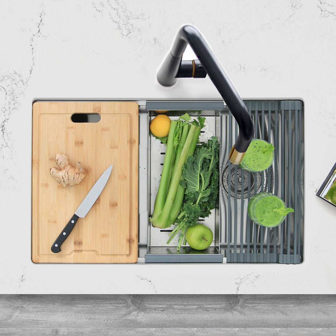 VERSA30 S 611W 30-Inch Undermount Stainless Steel Kitchen Sink - Single Bowl Workstation with Drainboard & Accessories - Perfect for Modern Kitchens, Restaurants & Food Prep Areas