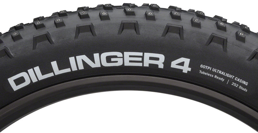 45NRTH Dillinger 4 Studded Bike Tire - 27.5x4 Tubeless, 120 TPI, Black, 252 Concave Carbide Studs - Winter Cycling, Fat Tire Snow Biking, Ice Traction for Mountain & Commuter Bikes