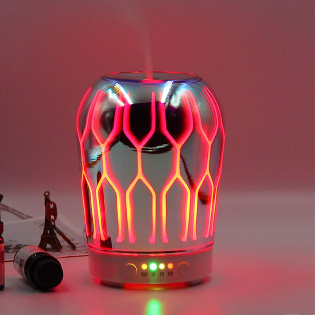 QFFL 3D Glass Essential Oil Diffuser Lamp - Aromatherapy Diffuser & Cool Mist Humidifier with 4 Timer Settings for Home, Office, Nursery | Colorful Decorative Fragrance Lamp (Color A) - Perfect for Relaxation, Stress Relief & Air Freshening