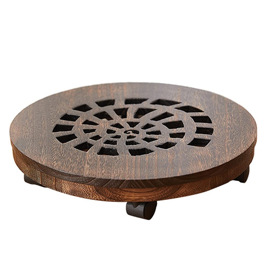 Heavy Duty Wooden Plant Caddy with Wheels - Round & Square Rolling Flower Pot Stand for Indoor/Outdoor Plants - Perfect for Home, Garden, Balcony & Patio Decor (25cm, Round-C)