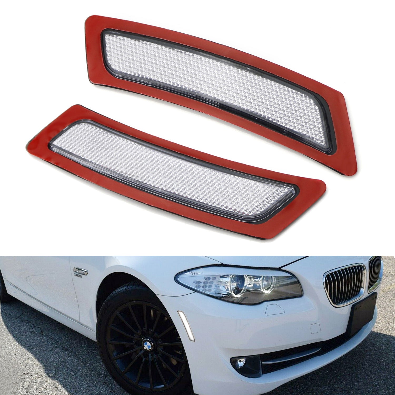 Clear Lens Front Bumper Wheel Arch Side Markers for 2011-2016 BMW F10/F11 5 Series - Enhanced Visibility & Style for Night Driving and Custom Car Mods