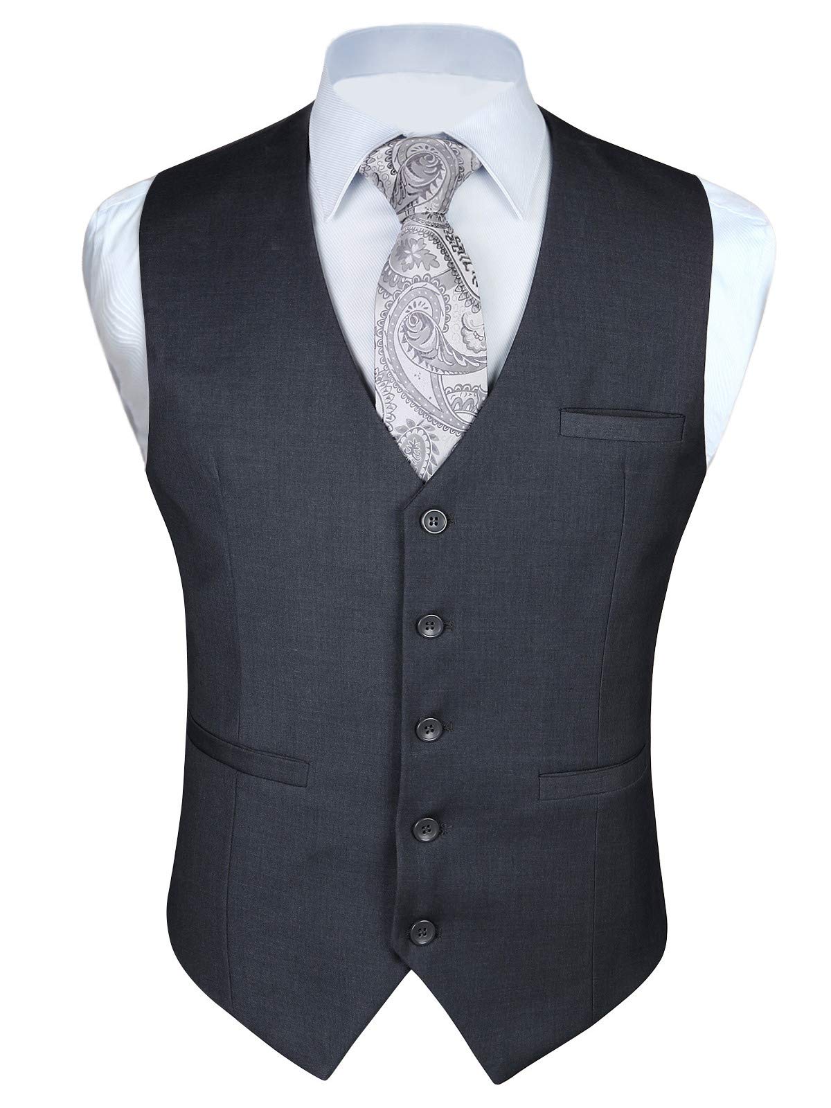 Enlision Men's Formal Suit Vest - Slim Fit Business Waistcoat for Suit & Tuxedo | Solid Color Dress Vest for Weddings, Office & Special Occasions