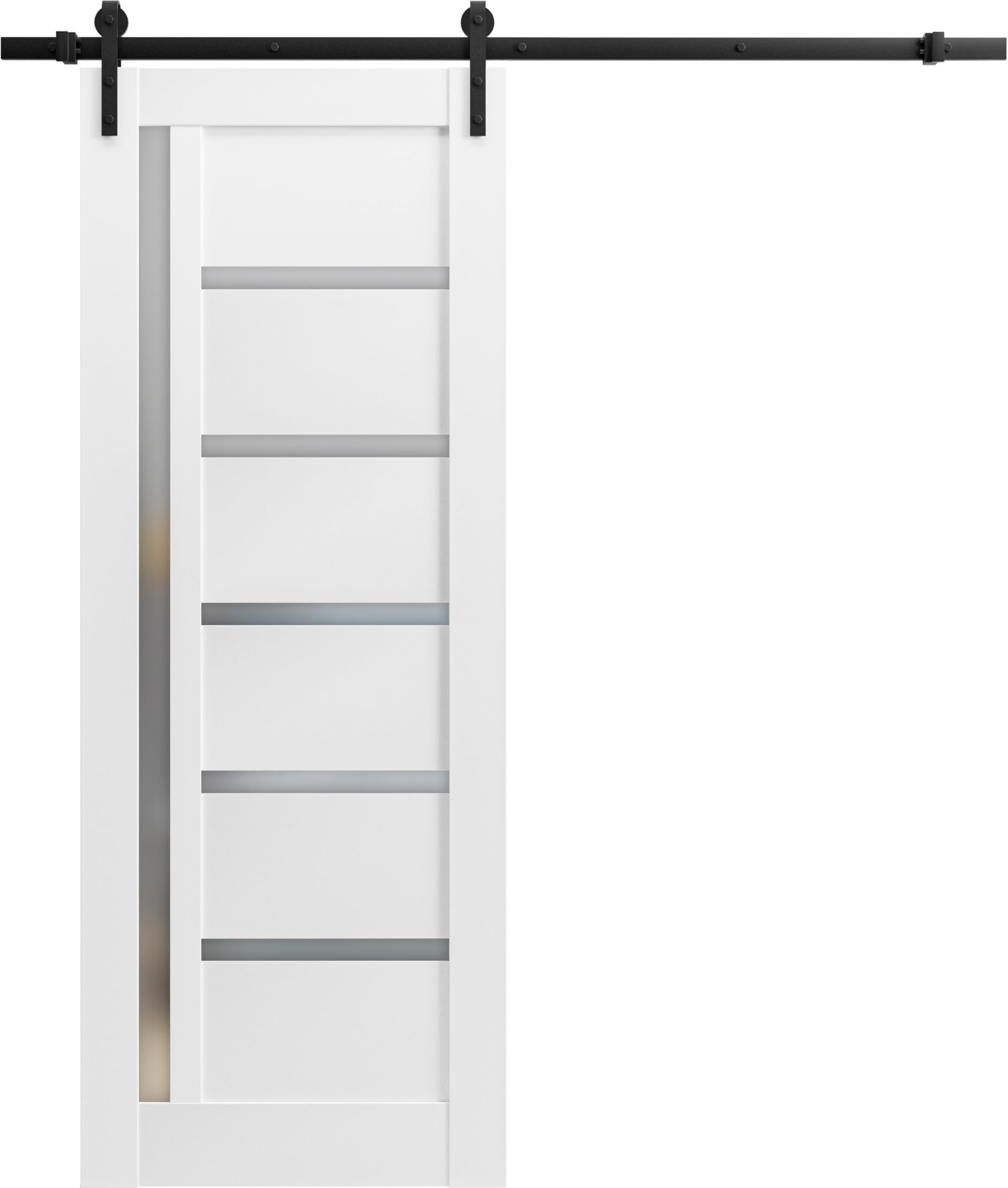 SARTODOORS 32x84 Inch Sliding Barn Door with Hardware Kit - Quadro 4088 White Silk Frosted Glass - Top Mount 6.6FT Rail Hangers - Lightweight Solid Wood Panel Interior Door for Bedroom, Closet, or Office Partition