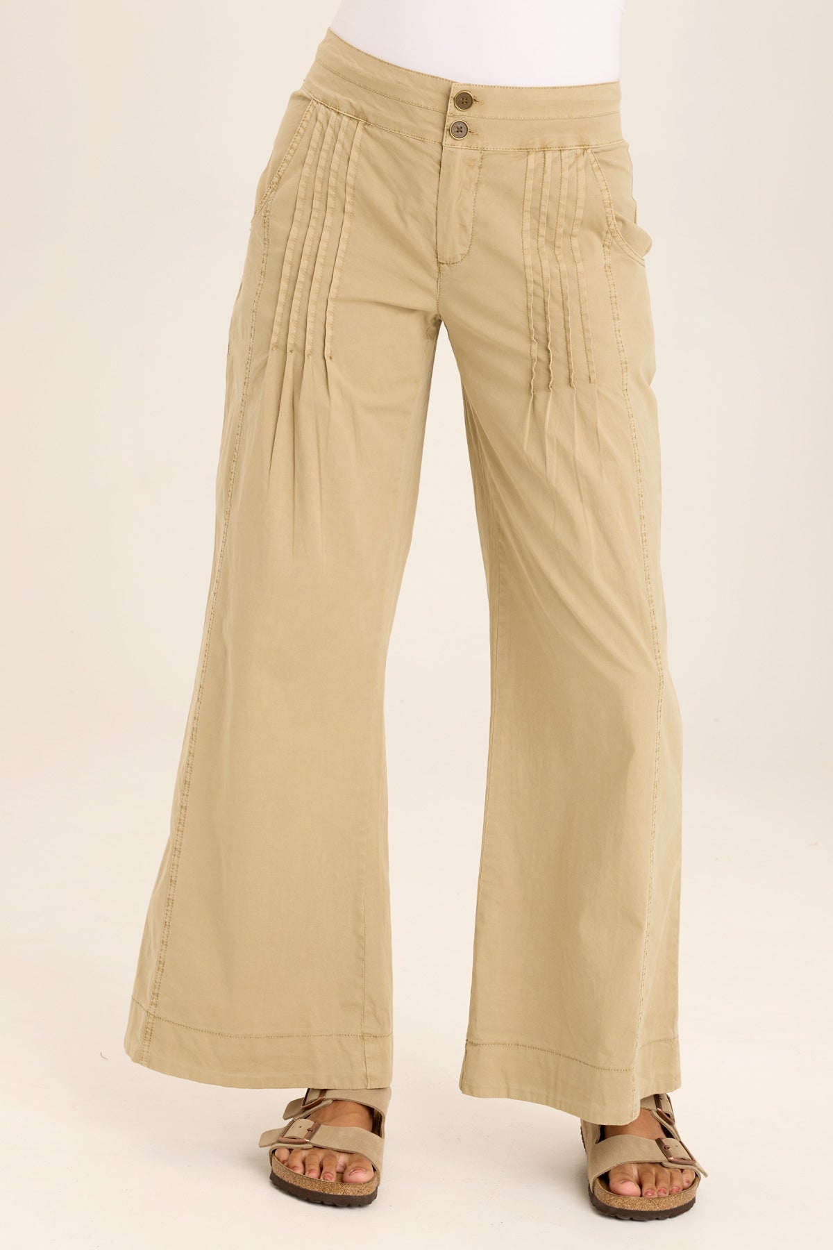 Rebecca Stretch Poplin Pleated Pants for Women - Comfortable High Waist Wide Leg Trousers for Office, Travel & Casual Wear