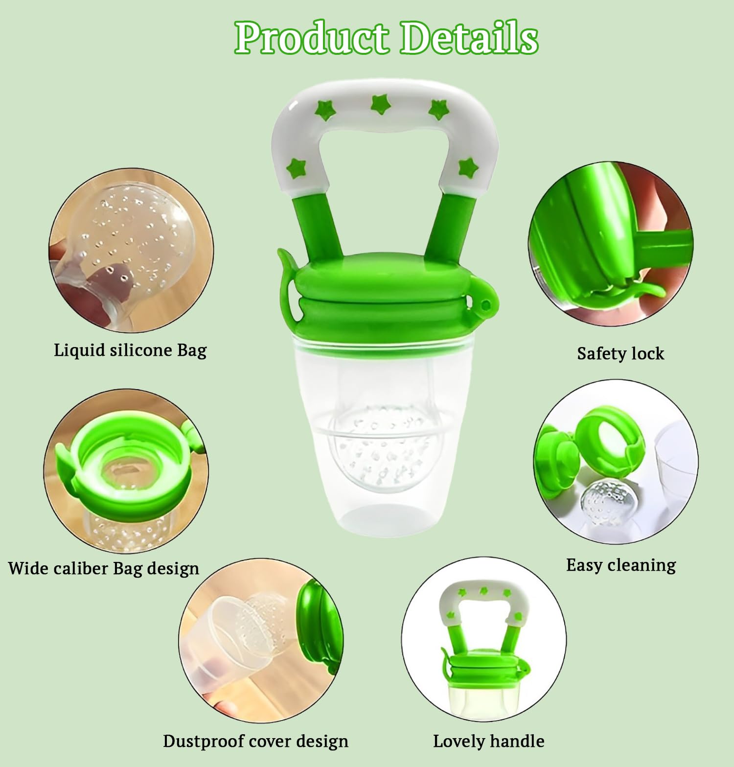 SYGA Medium Fresh Food Nibbler, Baby Fruit Feeder Pacifier with Soft Silicone Mesh - BPA Free Teething Toy for Infants 6-12 Months (Green) | Perfect for Soothing Gums & Introducing Solid Foods Safely
