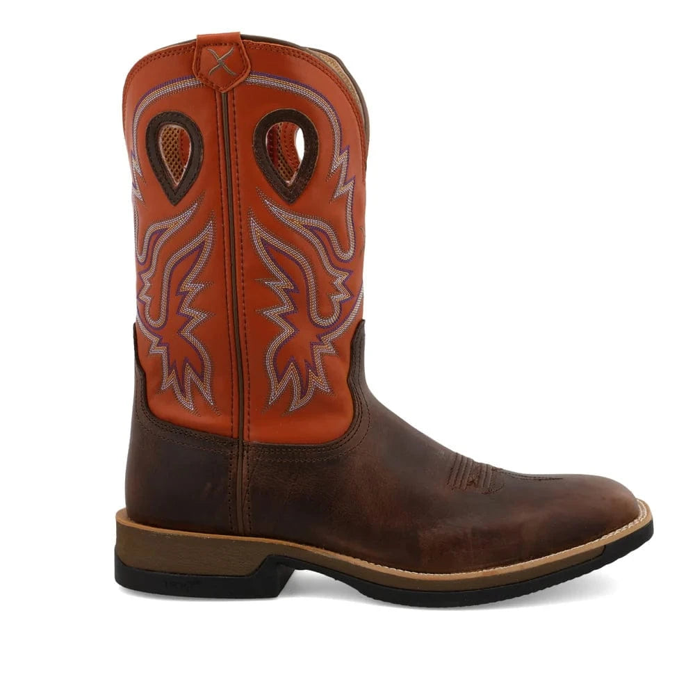 Twisted X Men's Orange/Brown Tech Boots - Durable Work Boots for Construction, Hiking & Outdoor Activities