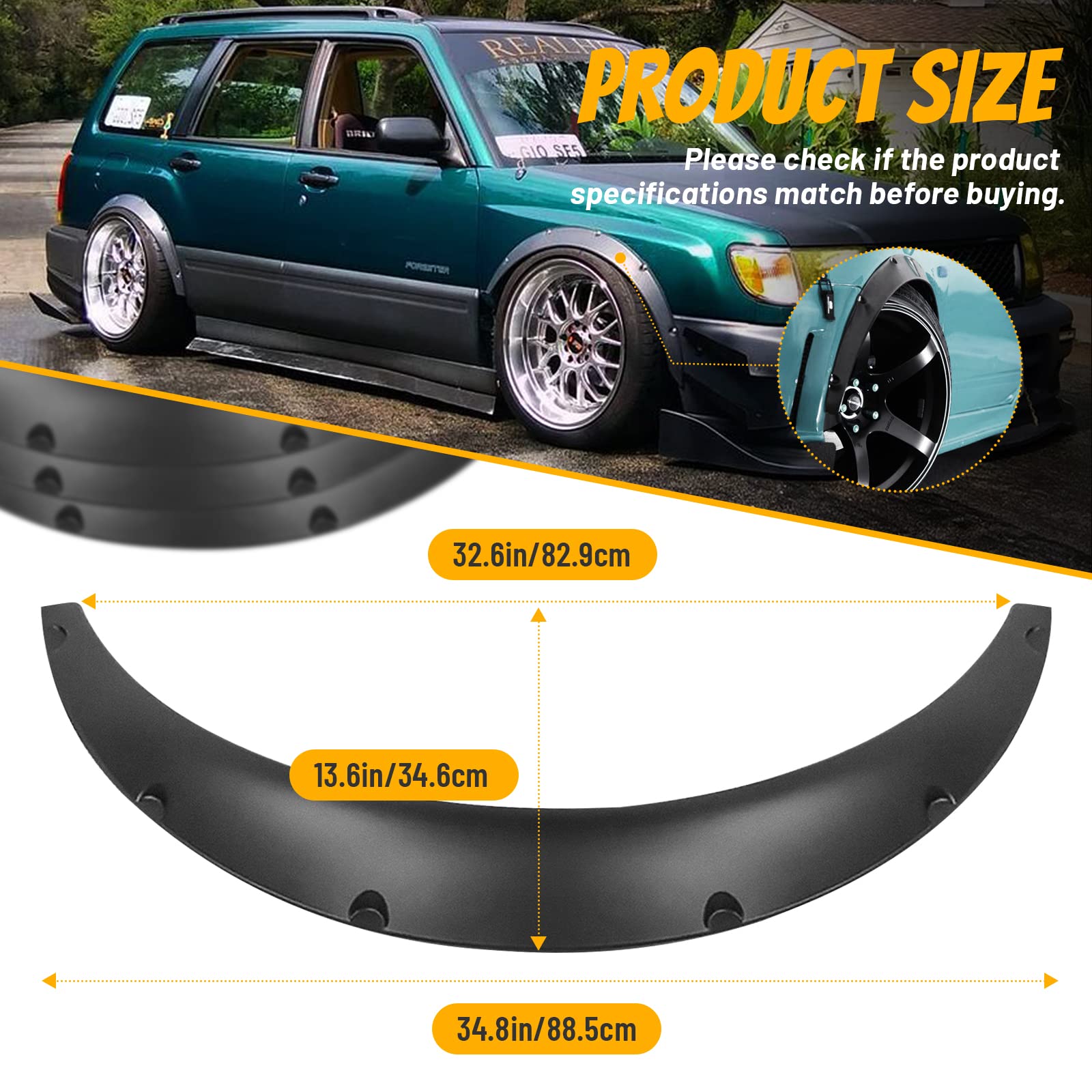 4PCS Universal Fender Flares Wide Body Kit - 780mm Wheel Arches for Cars - Durable Polyurethane Black Auto Accessories - Perfect for Off-Roading & Custom Car Styling