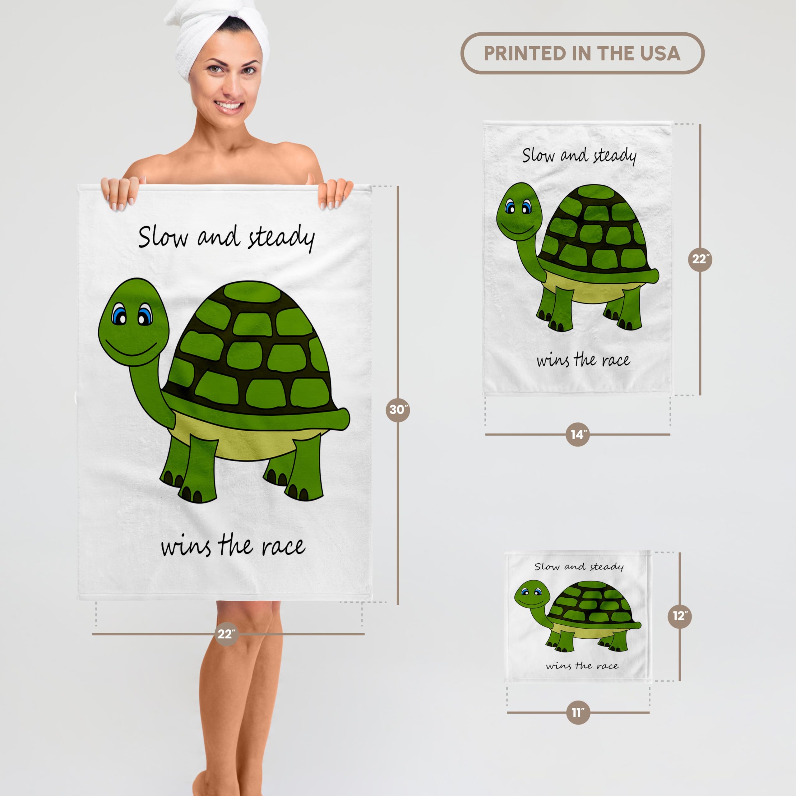 3dRose Slow and Steady Wins The Race Green Turtle Beach Towel - 15 x 22 Inches - Soft Absorbent Bath Towel for Pool, Beach, Gym & Yoga - Cute Turtle Design for Kids & Adults