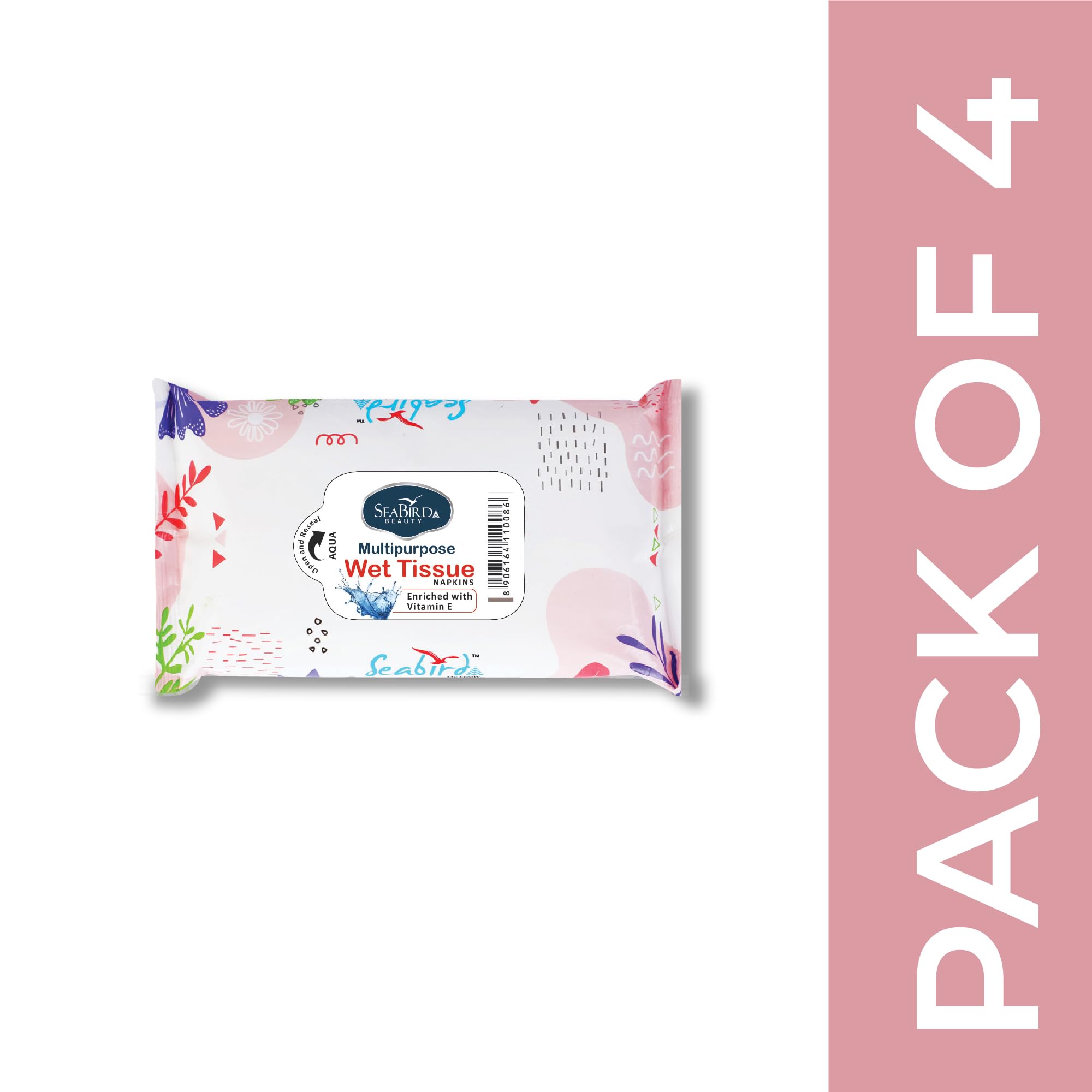 **Seabird Antibacterial Refreshing Makeup Remover Wipes for Women | Moisturizing & Soothing Facial Cleansing Tissues for Sensitive Skin – On-the-Go, Travel-Friendly, Daily Use (4-Pack, Aqua Scent)** – Perfect for Gym, Travel, and Quick Refresh After Workout or Long Flights