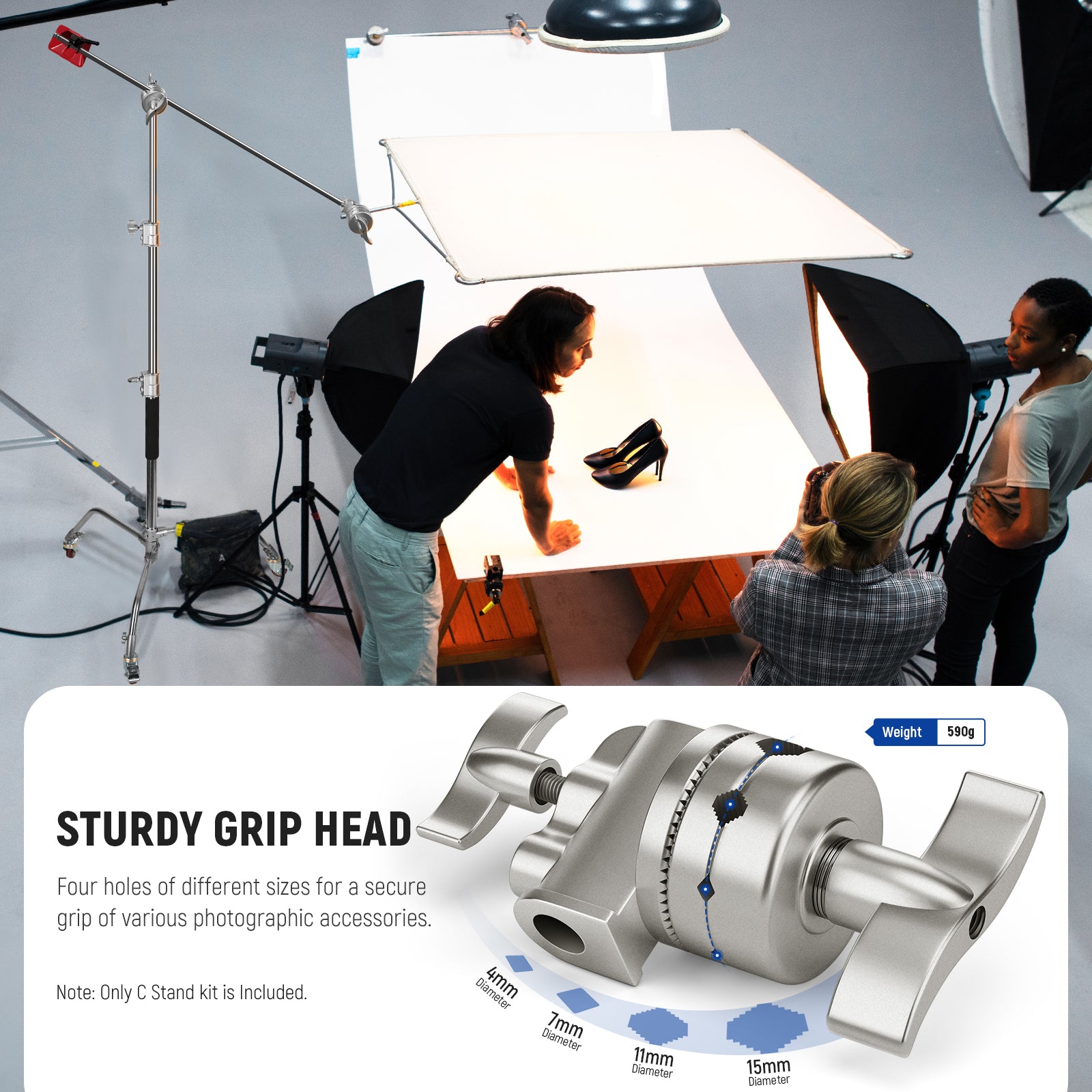 NEEWER SC186W 186cm Heavy Duty Stainless Steel C Stand for Photography, Video Lighting & Studio Equipment Support