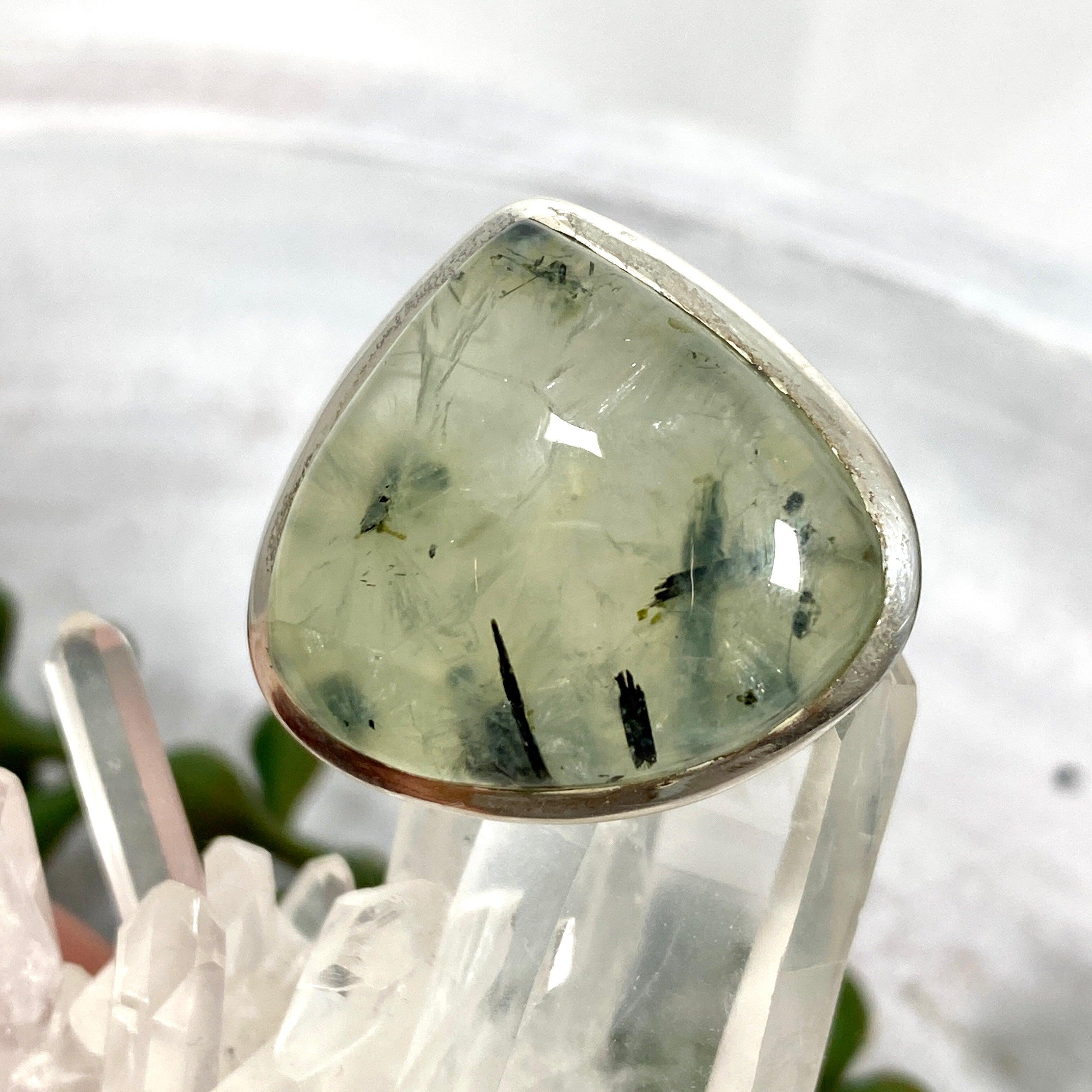 Prehnite Teardrop Ring - Sterling Silver 925, Size 9, Elegant Dangle Jewelry for Women (KRGJ2098) | Perfect for Weddings, Parties & Special Occasions