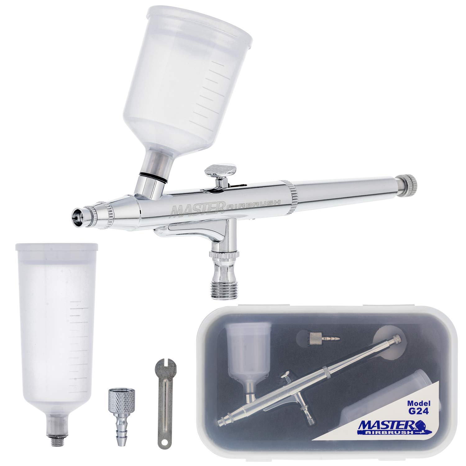 Master Performance G24 Dual-Action Airbrush Kit - 0.3mm Precision Tip with 3/4oz & 1.5oz Gravity Cups - Professional Spray Tool for Tanning, Art, Crafts, Tattoos & Cake Decorating - Ideal for Hobbyists & DIY Projects