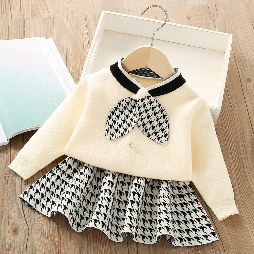 Baby Girl Long Sleeve Pullover Knitted Wool Two Piece Suit - Warm Winter Outfit for Toddler Girls | Perfect for Family Photos, Holiday Parties & Outdoor Activities