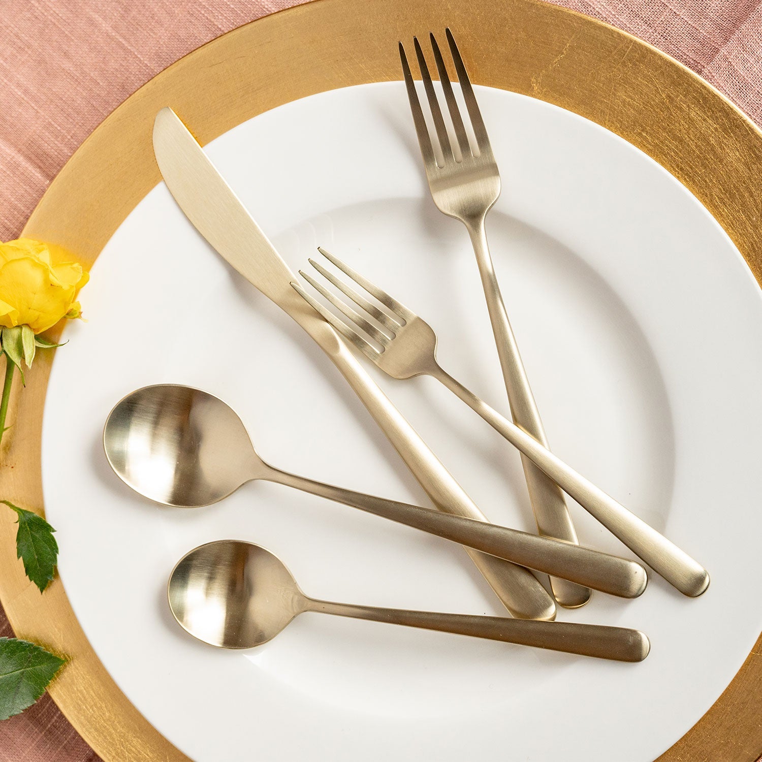 Lorenn Champagne Satin 20-Piece Flatware Set - Elegant Stainless Steel Cutlery for Fine Dining, Weddings & Special Occasions
