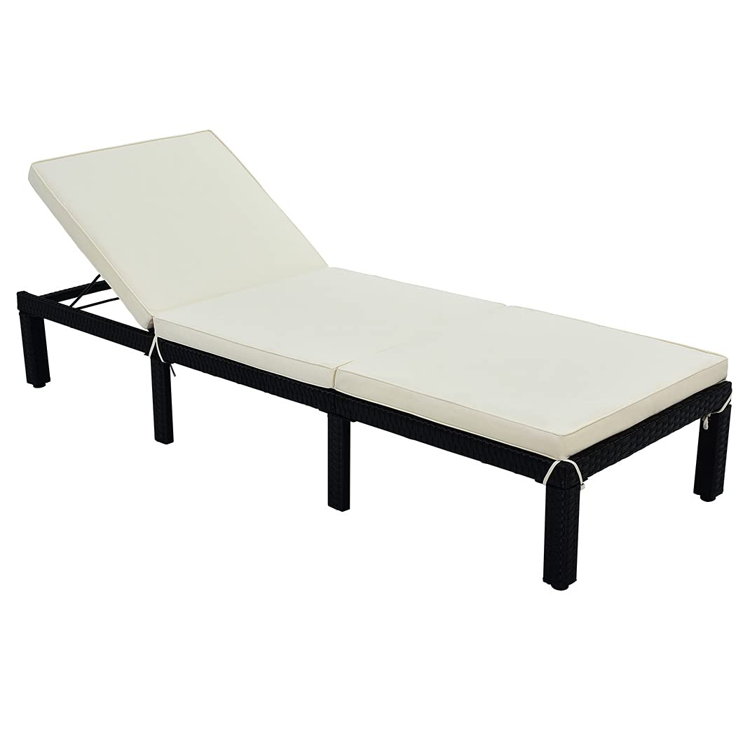 Premium Outdoor Lounge Chair - Adjustable PE Rattan Wicker Chaise Lounge with Heavy-Duty Frame - Perfect for Patio, Poolside, Garden & Backyard Relaxation