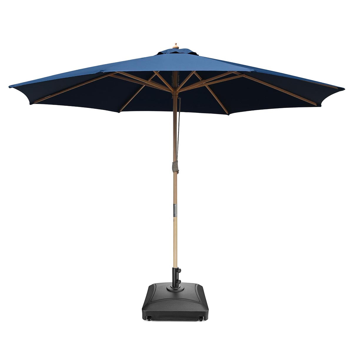 13ft 8-Rib Wooden Patio Umbrella with Heavy Duty Stand - Outdoor Market Umbrella for Garden, Poolside, Deck & Backyard Relaxation
