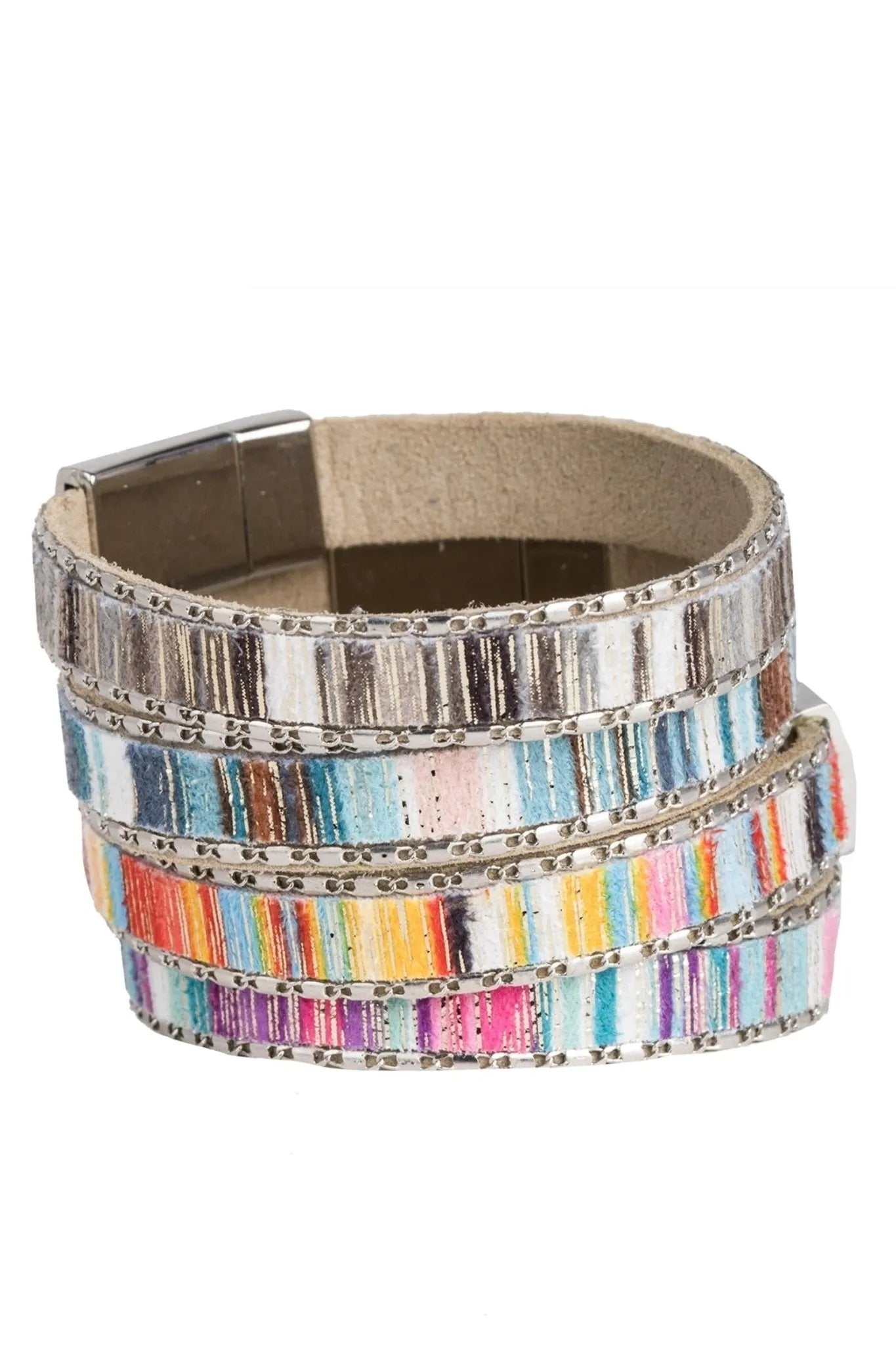 Vibrant Multicolor Shimmer Leather Bracelet Set for Women - Trendy Boho Stackable Bracelets for Everyday Wear & Gift Giving