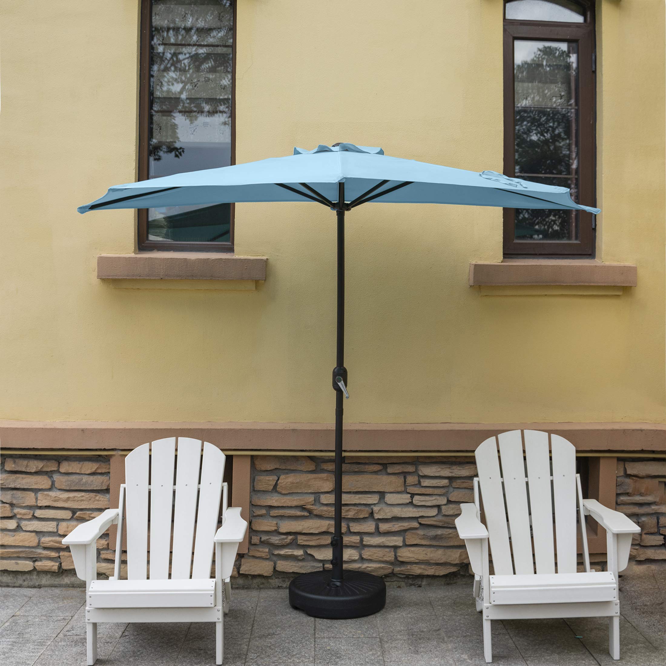 WO Home Furniture 9 FT Half Outdoor Market Patio Umbrella with Weighted Base Kit - Perfect for Backyard, Garden, Poolside, and Outdoor Dining Areas