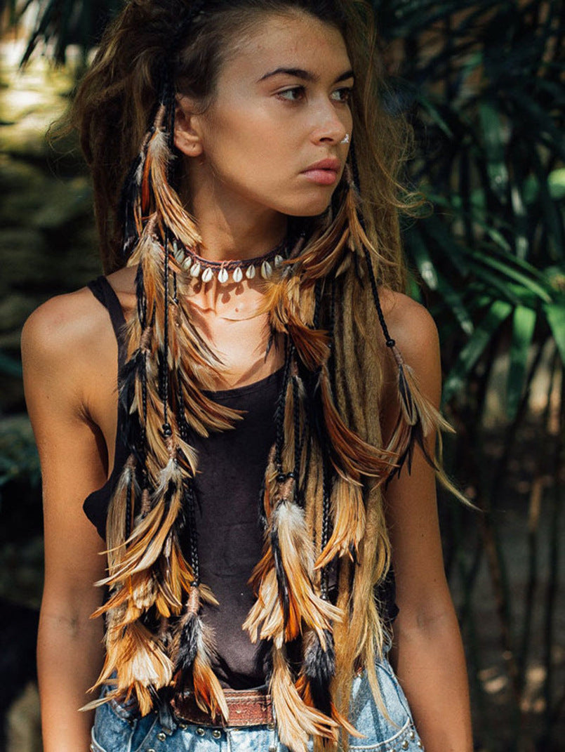 Bohemian Peacock Feather Headband for Women - Handmade Floral Hair Accessories for Festivals, Weddings, and Boho Style Outfits