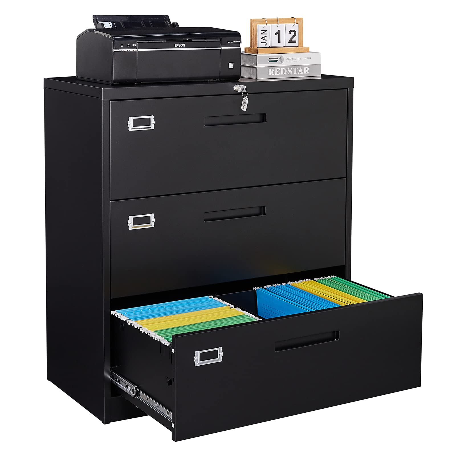 STANI 3-Drawer Lateral File Cabinet with Lock - Metal Filing Cabinet for Home & Office - Secure Storage for Legal/Letter/A4 Documents - Perfect for Organizing Files in Small Spaces & Shared Work Environments