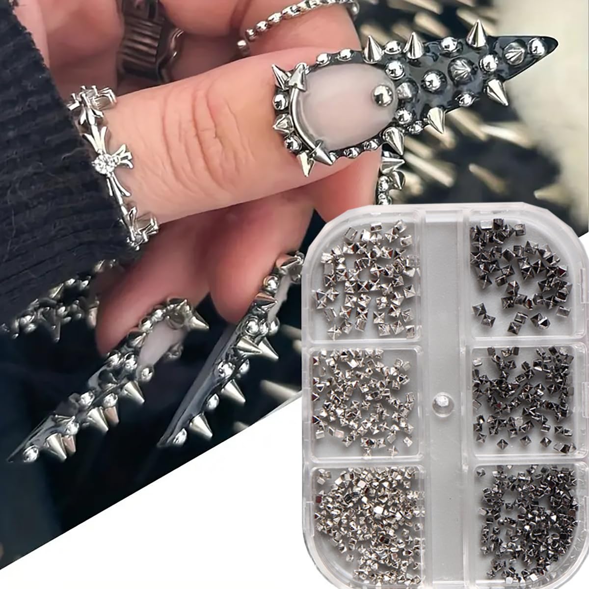 Shiny Alloy Nail Charms - Black & Silver Mixed Nail Rhinestones for Acrylic Nails | Mini Nail Art Studs & Gems for DIY Nail Decoration | Perfect for Women's Nail Art, Manicures, and Party Nail Accessories