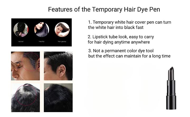 Hair Root Touch-Up Stick - Quick Cover for Thinning Hair & Hair Loss, Temporary Hair Dye Concealer Pen (Black) | Perfect for Daily Use, Travel & On-The-Go Hair Coverage