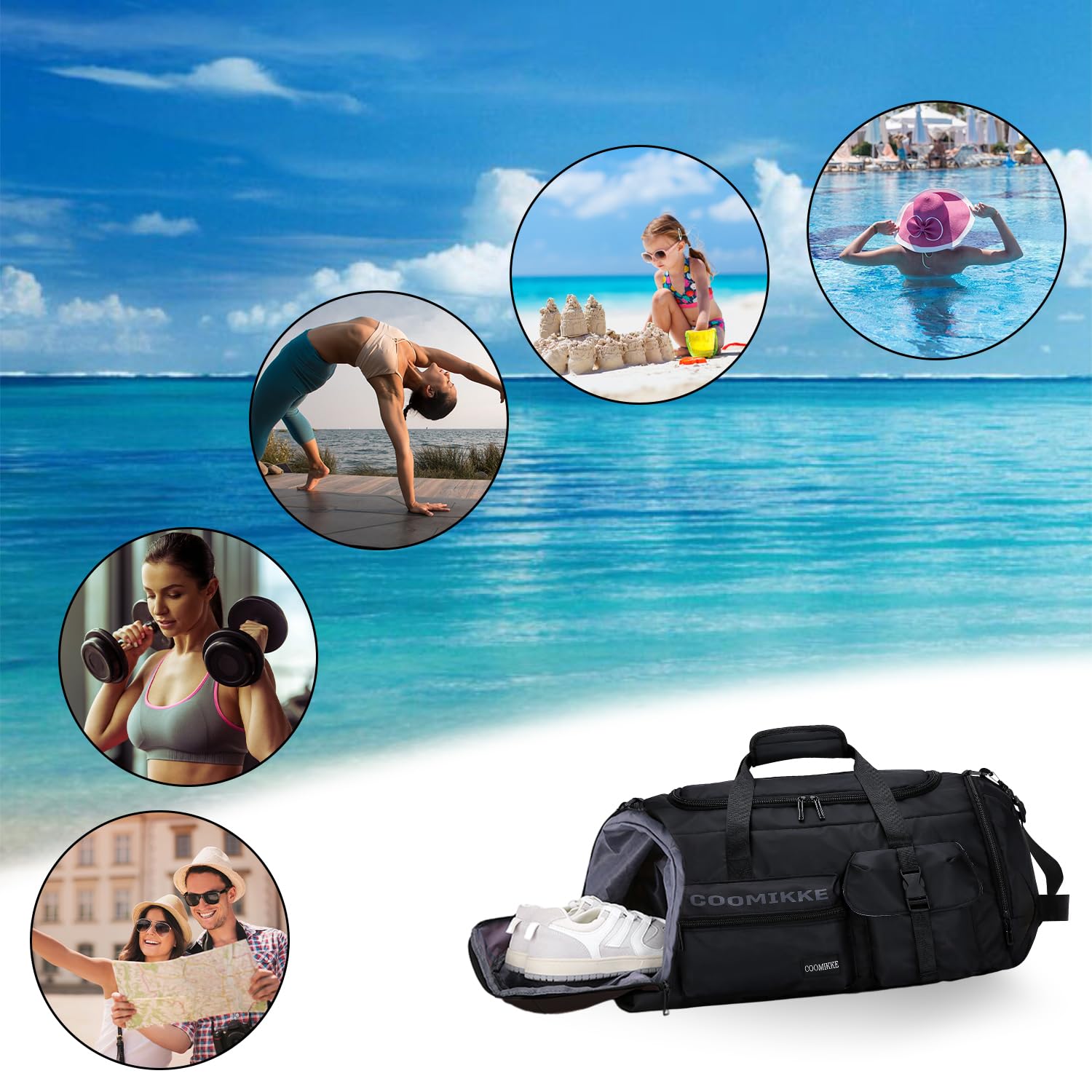 Women's Small Gym Bag with Shoe Compartment & Wet Pocket - Lightweight Sports Duffel for Workout, Travel, Swimming & Overnight Trips - Perfect as Weekender Shoulder Bag or Carry-On Luggage (Black)