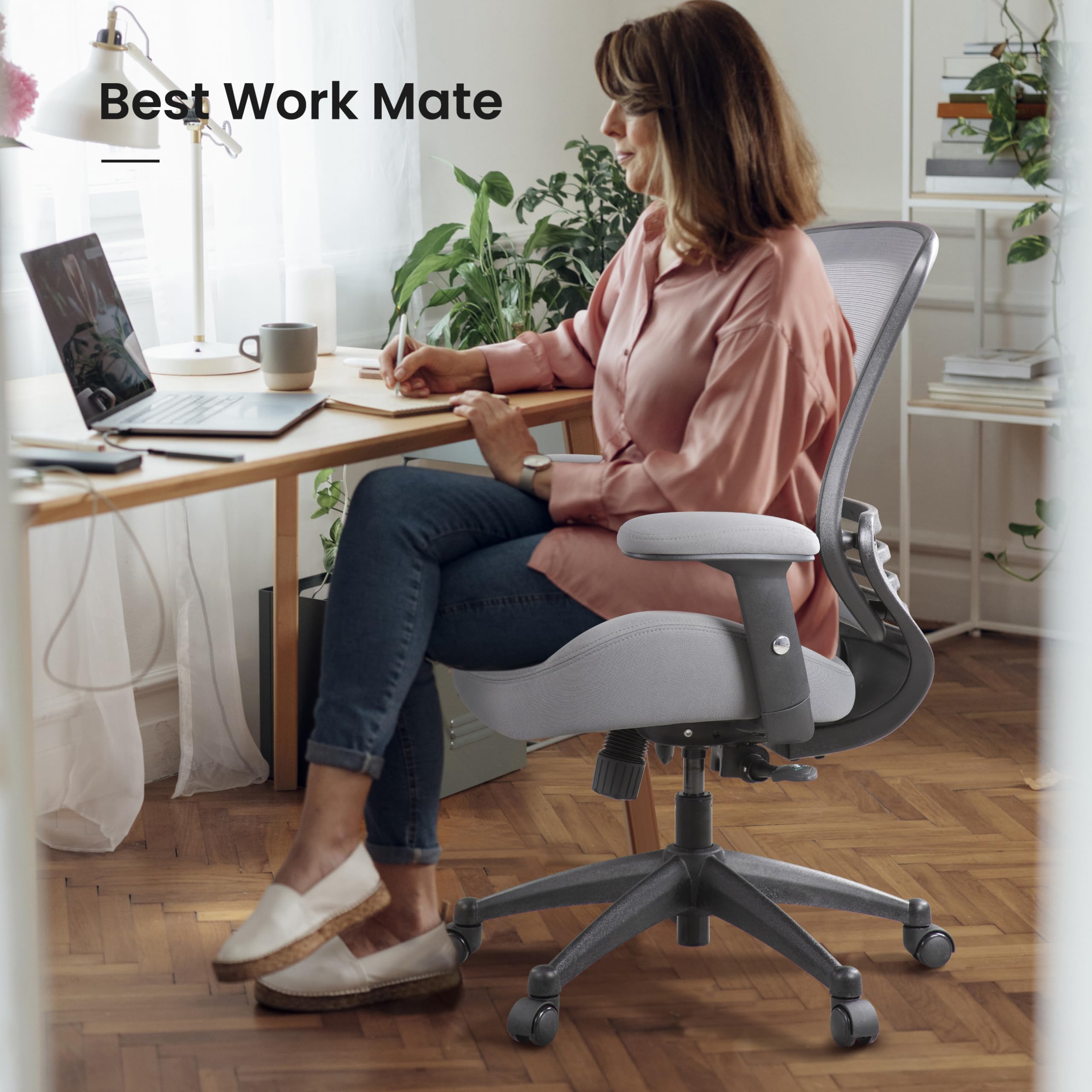 BOLISS 400lbs Capacity Ergonomic Mesh Office Chair with Adjustable Arms - Super Soft Wide Cushion, Breathable Backrest - Perfect for Home Office, Gaming & Computer Work (Grey)