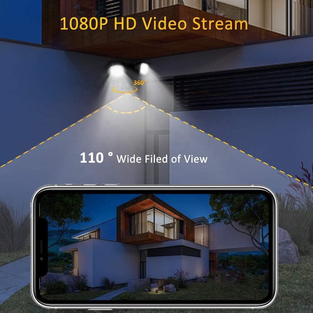 Wireless Outdoor Security Camera with Motion Detection & LED Floodlights - 1080p HD, Night Vision, Weatherproof, Real-Time Alerts, Wide Angle View for Home Protection (Black) - Perfect for Garage, Backyard, and Front Door Surveillance