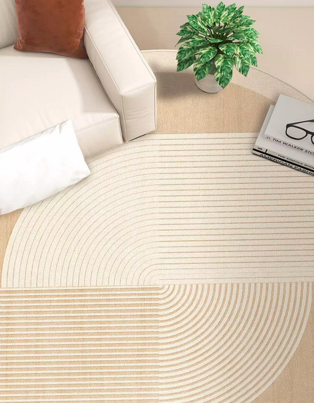 Modern Round Rugs for Bedroom & Living Room - Non-Slip Circular Contemporary Rug with Geometric Design - Perfect Under Dining Table, Nursery or Office Decor