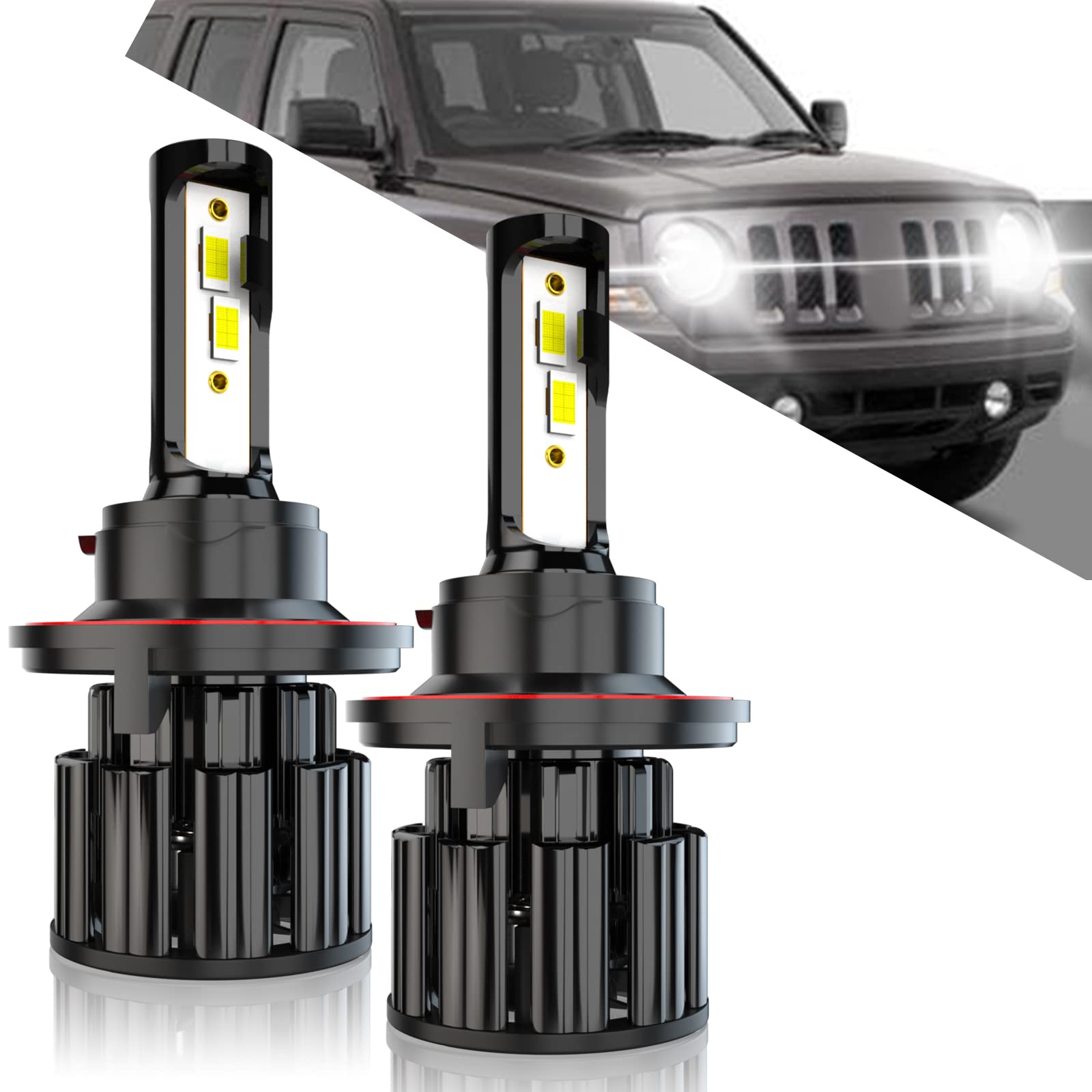 H13 LED Headlight Bulbs for Jeep Patriot (2007-2017) - 9008 High/Low Beam, 60W 10000LM 6000K Cool White, Plug & Play, Pack of 2 - Perfect for Night Driving & Off-Road Adventures