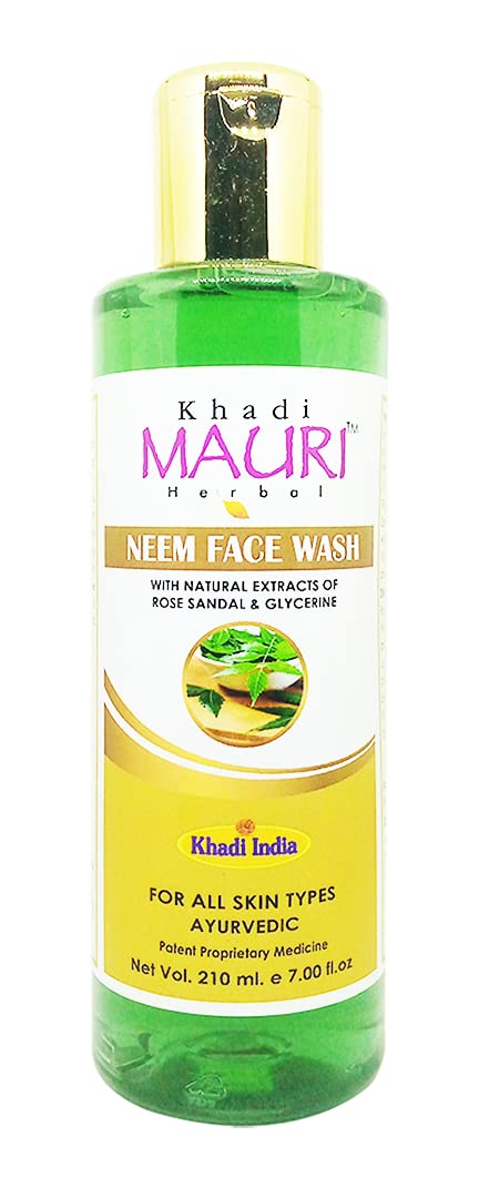 Khadi Mauri Neem Face Wash for Acne & Glowing Skin - 210ml Ayurvedic Herbal Cleanser | Pack of 1 | Perfect for Daily Skincare Routine & Sensitive Skin Care