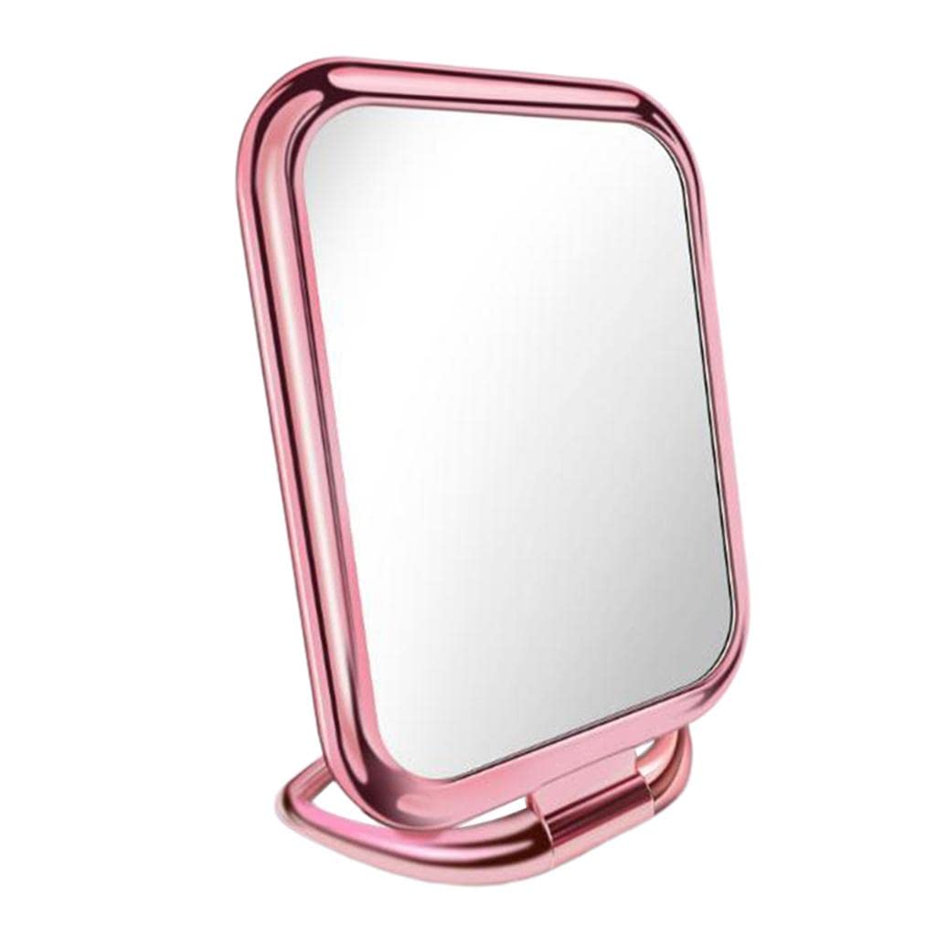 Portable Travel Makeup Mirror - Foldable Tabletop Vanity Mirror with Stand, Pink Square Design for Home & Travel Beauty Essentials | Perfect for Bedroom, Bathroom, and On-the-Go Touch Ups