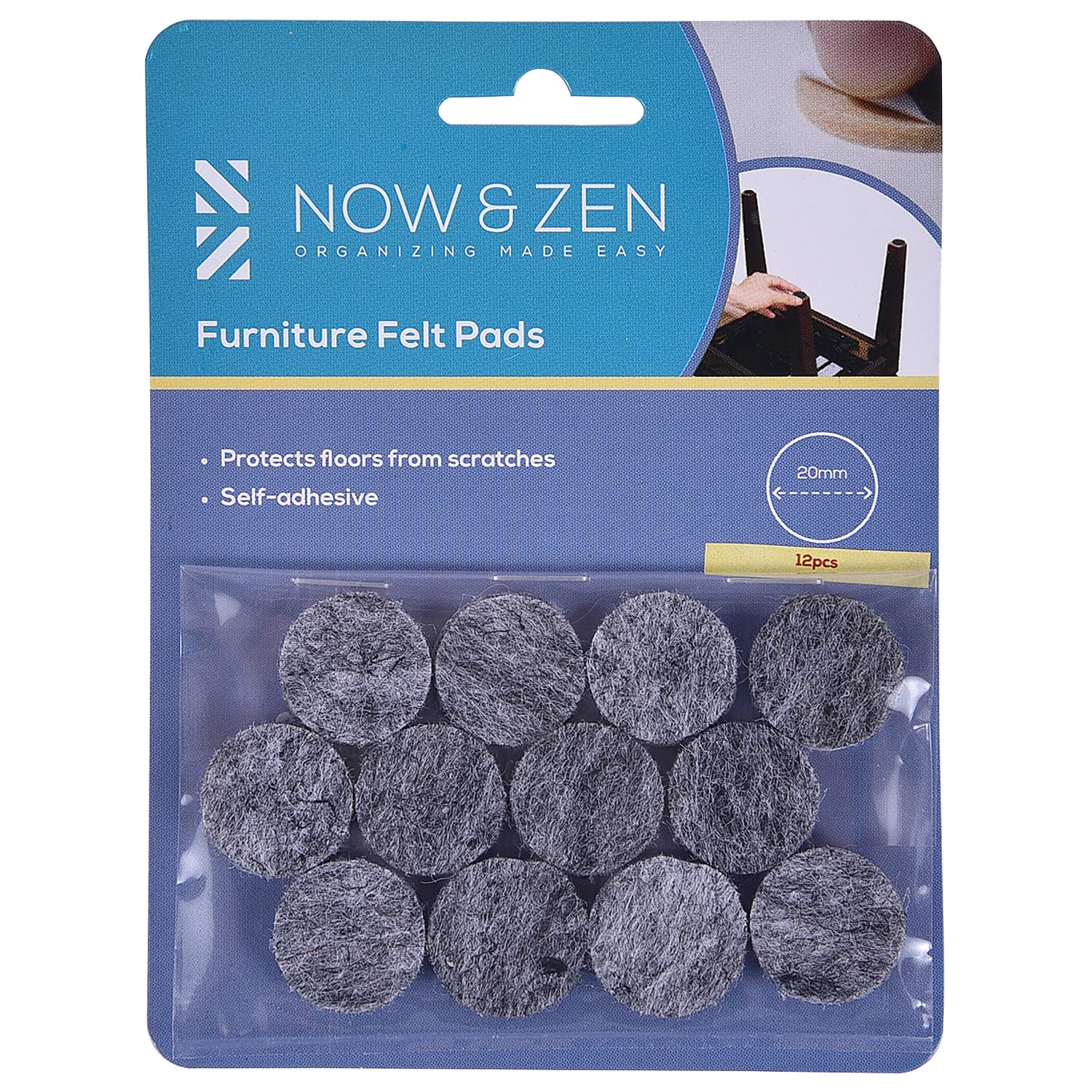 Non-Scratch Heavy Duty Round Furniture Felt Pads - 20mm Self Adhesive Leg Protectors for Hardwood Floors & Tile (12-Pack, Dark Grey) - Perfect for Chairs, Tables & Sofas to Prevent Scratches & Noise