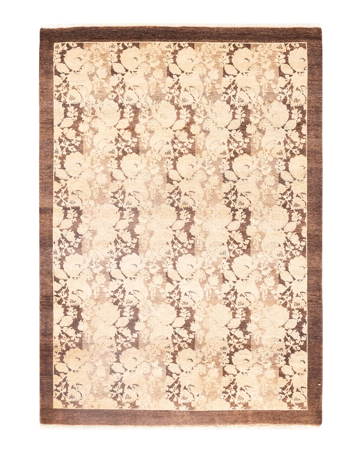 Handmade Wool Traditional Abstract Mogul Brown 4x6 Area Rug - One of a Kind Hand Knotted Solo Rugs for Living Room, Bedroom & Home Decor