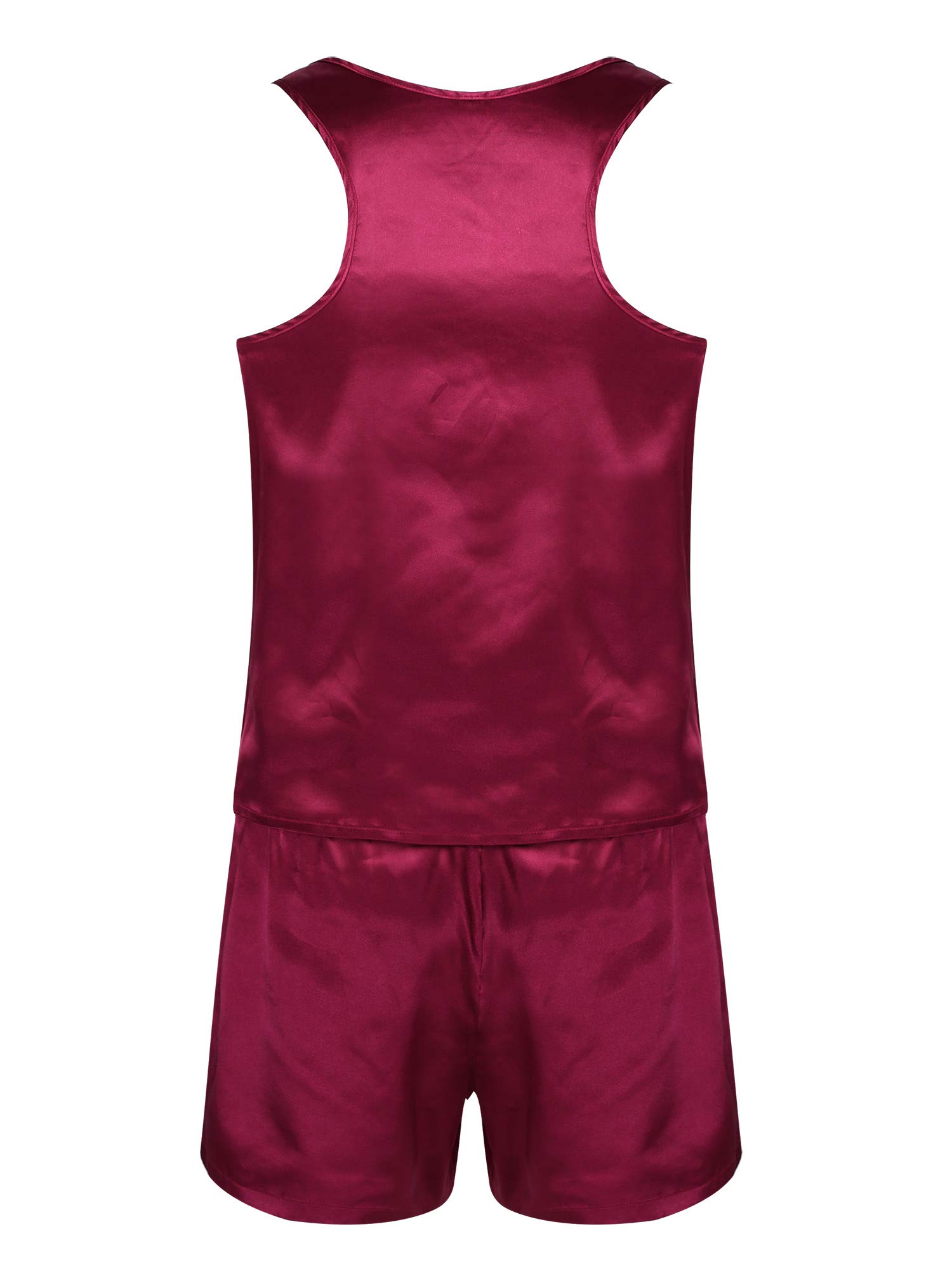 FEESHOW Men's Satin Pajama Set - Breathable Sleepwear Vest & Shorts for Lounge, Travel & Home Comfort | Summer Nightwear for Men