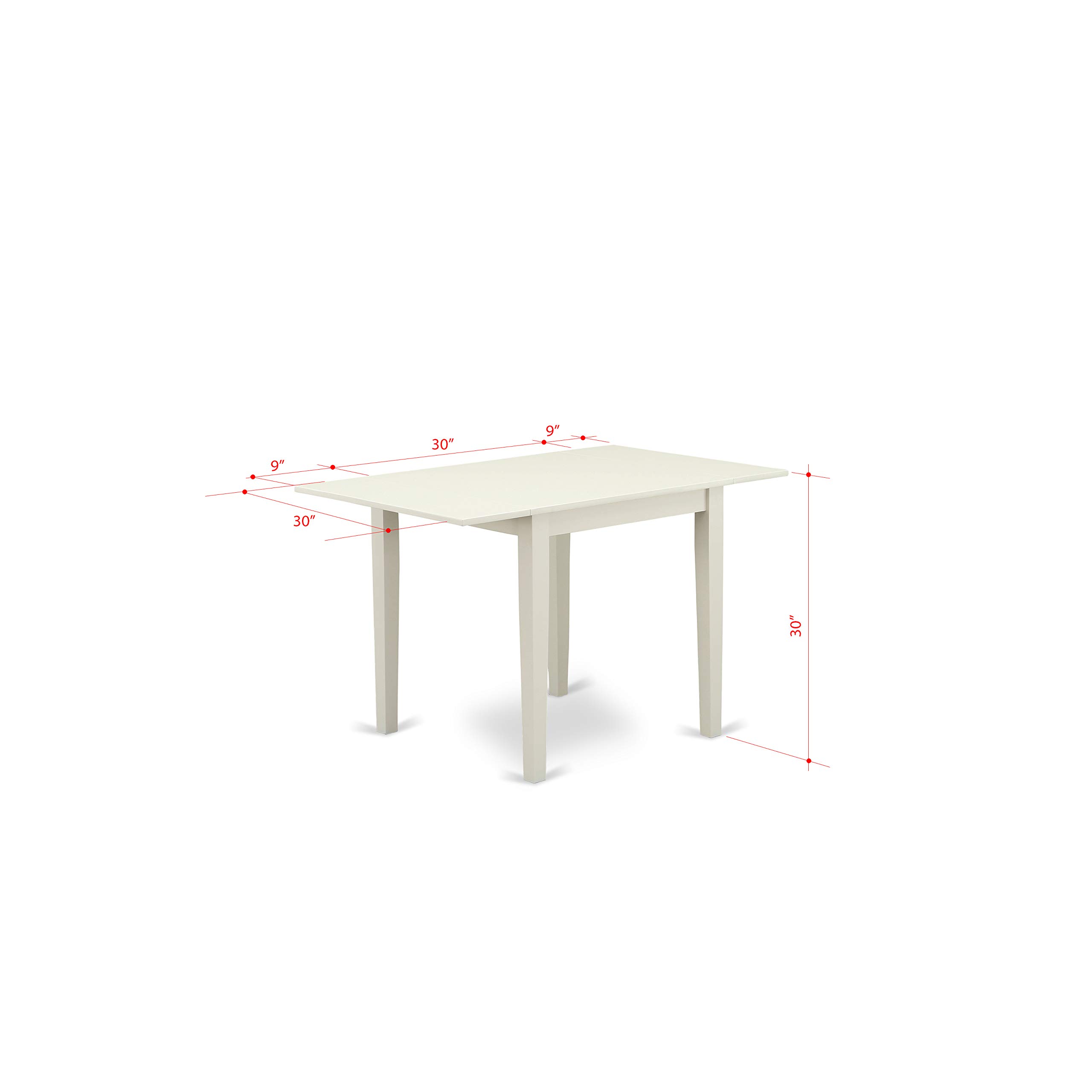 East West Furniture NDBO5-LWH-LC 5-Piece Dinette Set for 4 - Rectangle Drop-Leaf Dining Table & 4 Faux Leather Chairs, 30x48 Inch, Linen White - Perfect for Small Kitchens, Breakfast Nooks & Compact Dining Spaces