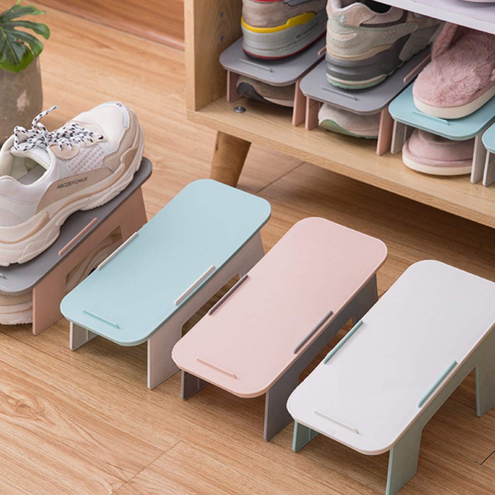 EXCEART White Shoe Organizer - 4-Tier Stackable Shoe Rack, Space Saving Plastic Shoe Storage for Closet & Entryway - Perfect for Boots, Sneakers & High Heels Organization (Set of 4)