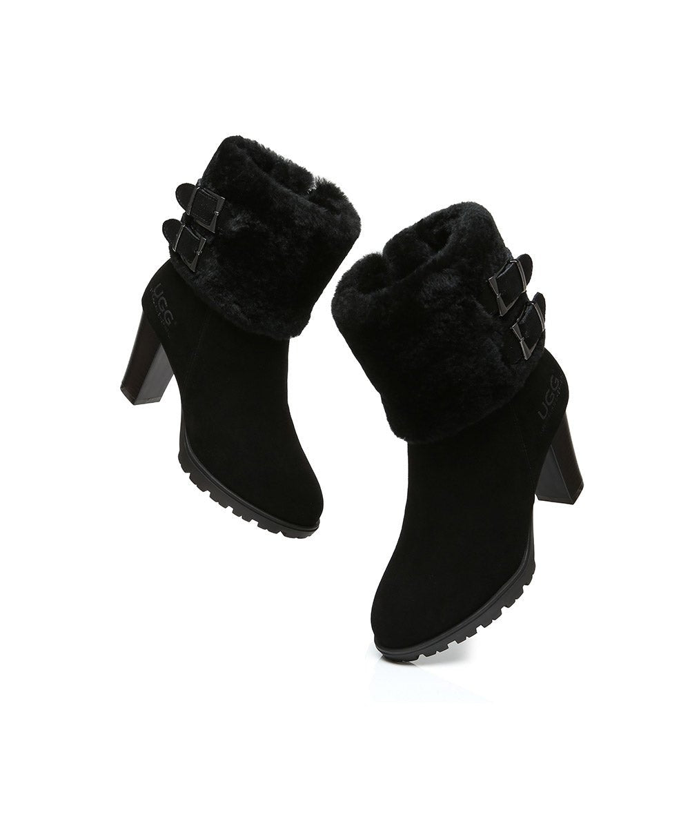 Women's Candy UGG Heel Boots - Cozy Winter Ankle Boots with Fur Lining for Women | Perfect for Casual Outings, Date Nights & Cold Weather Fashion