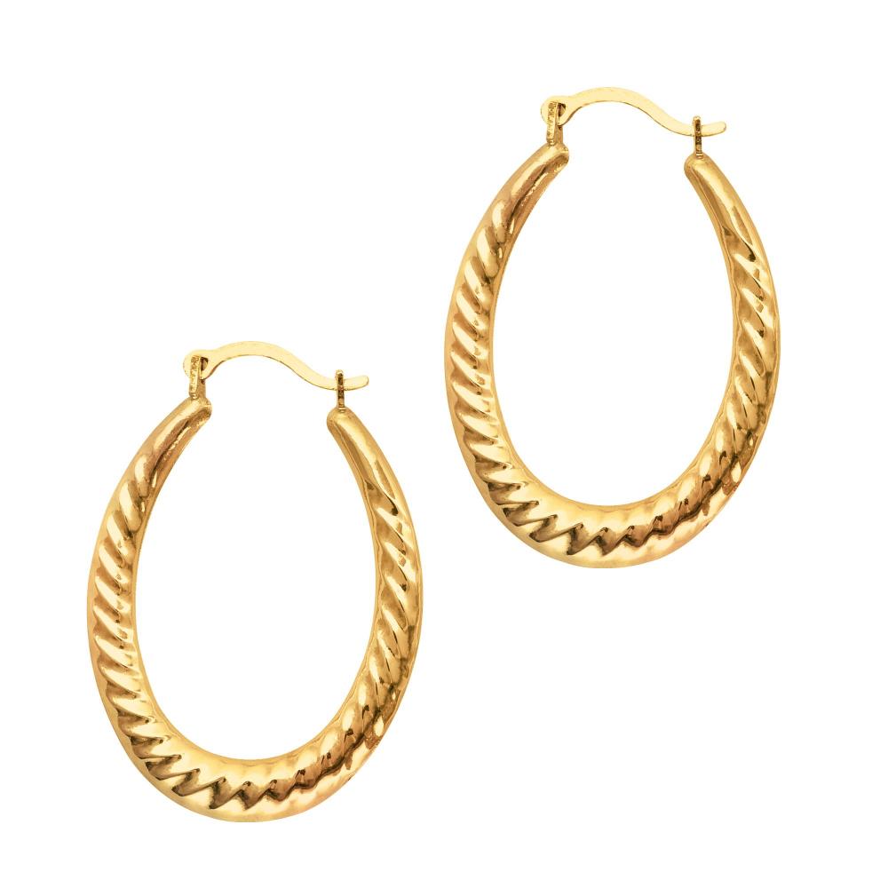 10K Gold Graduated Oval Twist Back to Back Hoop Earrings for Women - Elegant Dangle Earrings for Party, Wedding & Everyday Wear