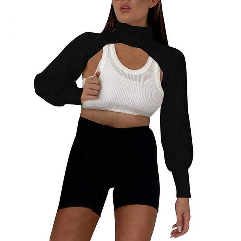 Sexy Women's Turtleneck Long Sleeve Crop Sweater - Backless Chic Cut Out Open Front Cropped Jumper for Party, Date Night & Casual Outfits