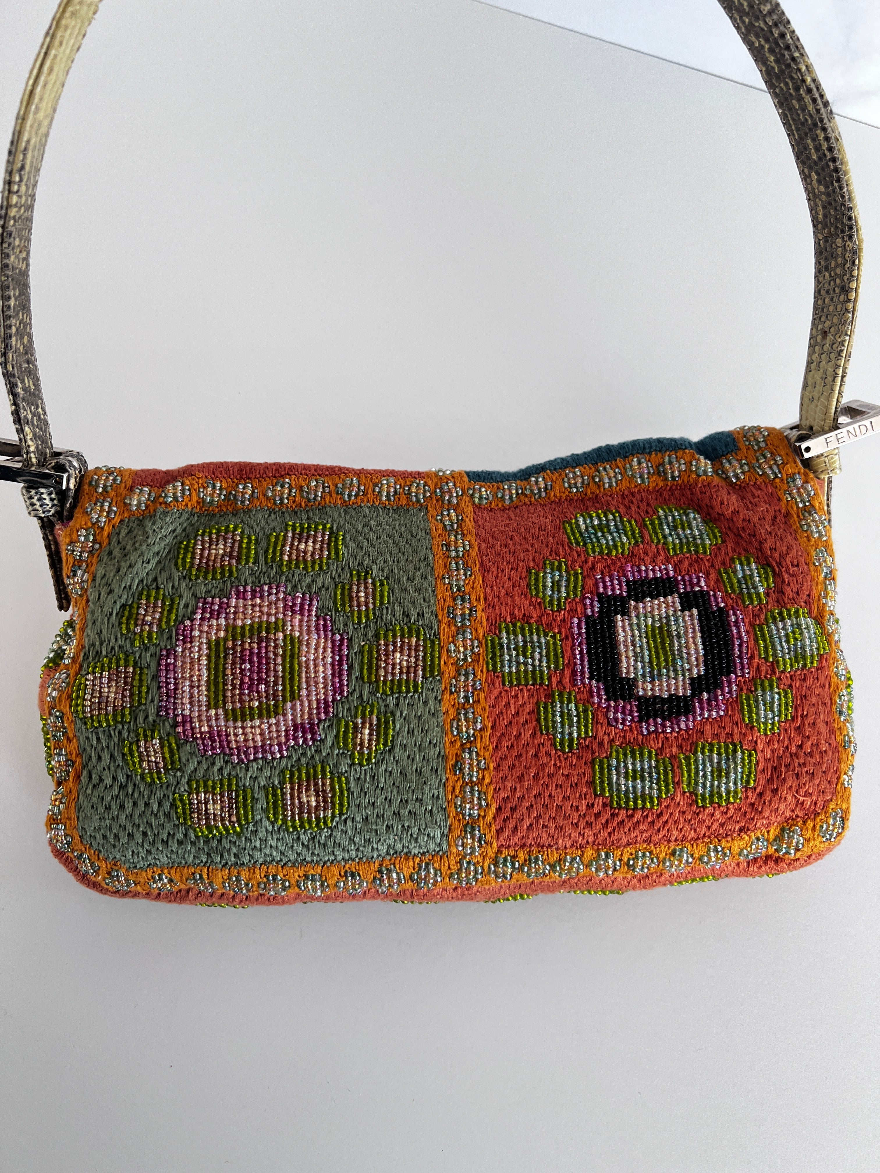 Fendi Boho Beaded Baguette Shoulder Bag - Luxury Designer Handbag for Women | Perfect for Parties, Weddings & Evening Events