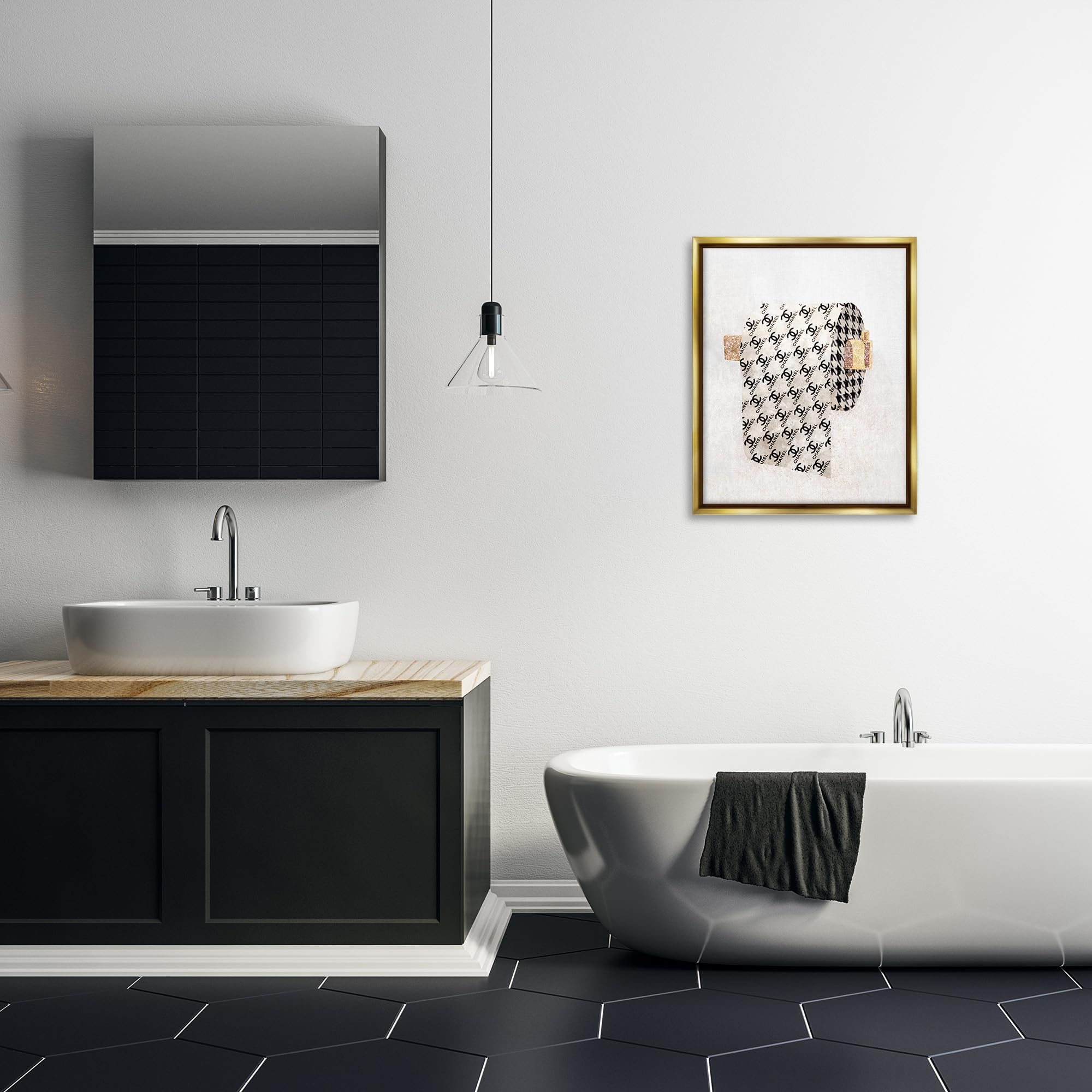 Stupell Industries Fashion Glam Toilet Paper Designer Wall Art - Framed Floater Canvas Decor by Ziwei Li | Unique Bathroom & Powder Room Decor for Modern Homes
