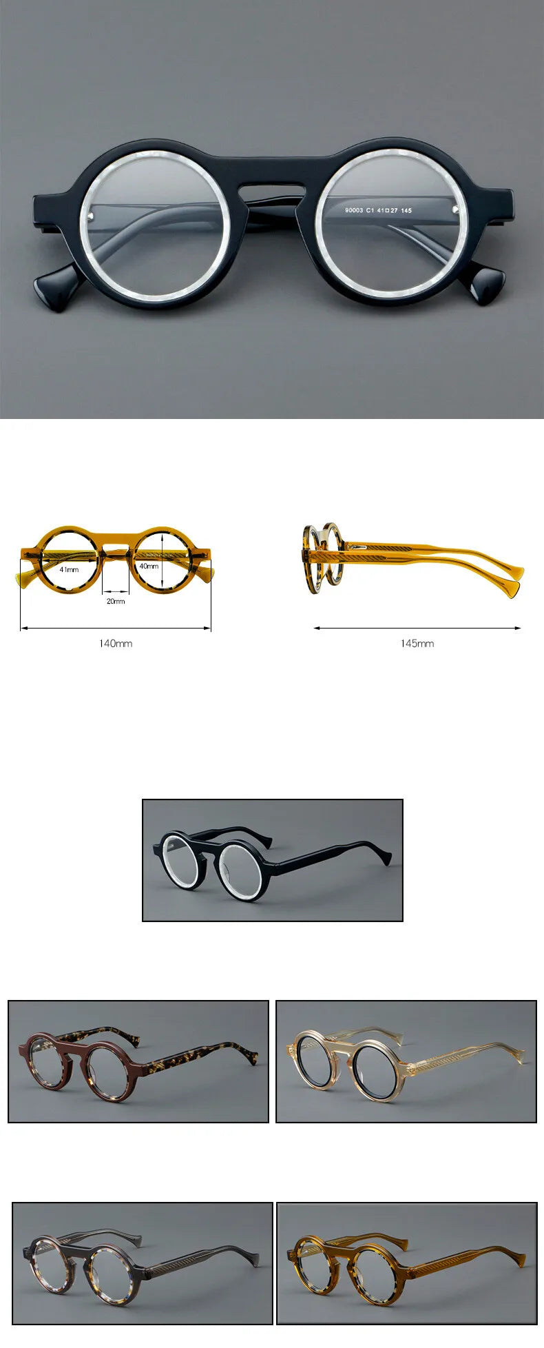 CCspace Unisex Full Rim Round Acetate Eyeglasses Frame 300968 - Lightweight & Durable for Reading, Work, and Daily Wear