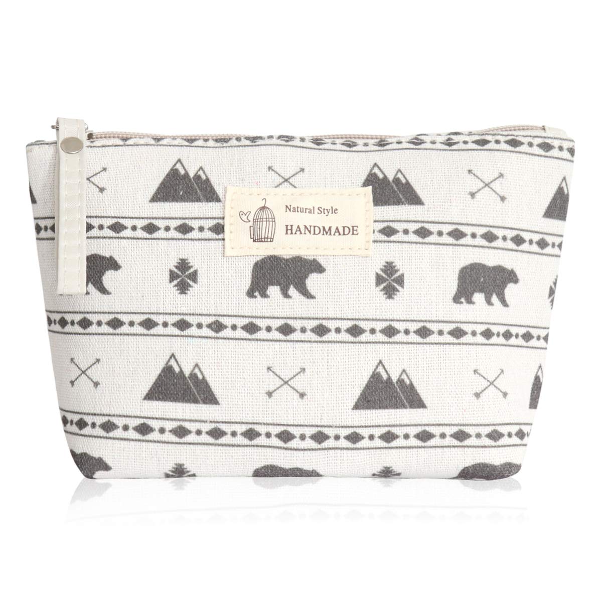 Portable Travel Clutch Cosmetic Makeup Pouch Bag - Waterproof Toiletry Organizer Purse for Women, Wristlet with Stripe Floral Plaid Cork Designs (Trapezoid Bear Shape) - Perfect for Travel, Gym, Beach & Daily Essentials Storage