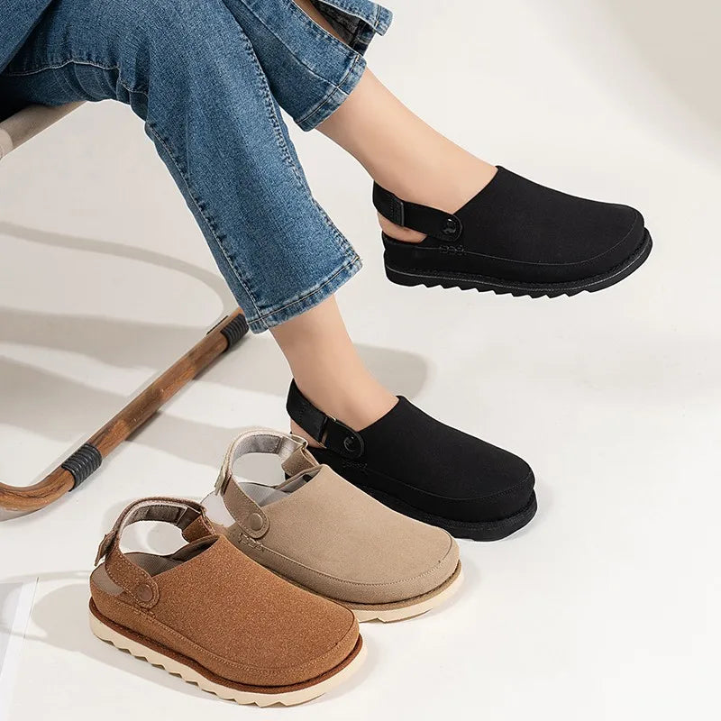 Women's Suede Mules Slippers with Cork Insole & Arch Support - Comfortable Clogs Sandals for Outdoor, Beach, Home Wear - Fashionable Slip-On Shoes for Walking & Relaxation